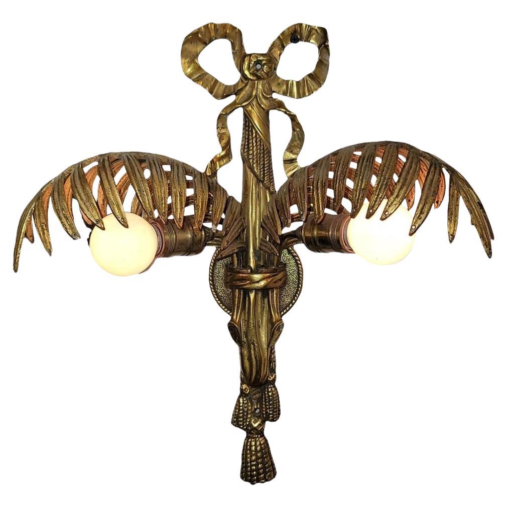 French Gilt Brass Dual Light Leaf Sconce For Sale