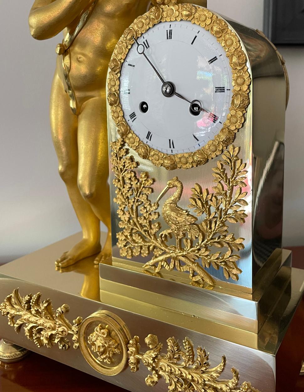 Antique French Gilt Mantel Clock with Winged Cherub, Silk Suspension, circa 1830 For Sale 2