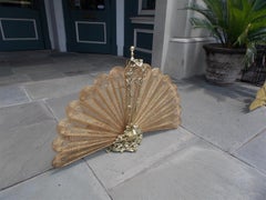 French Peacock Gilt Brass & Vine Pierced Feather Fire Place Fan Screen, C. 1830