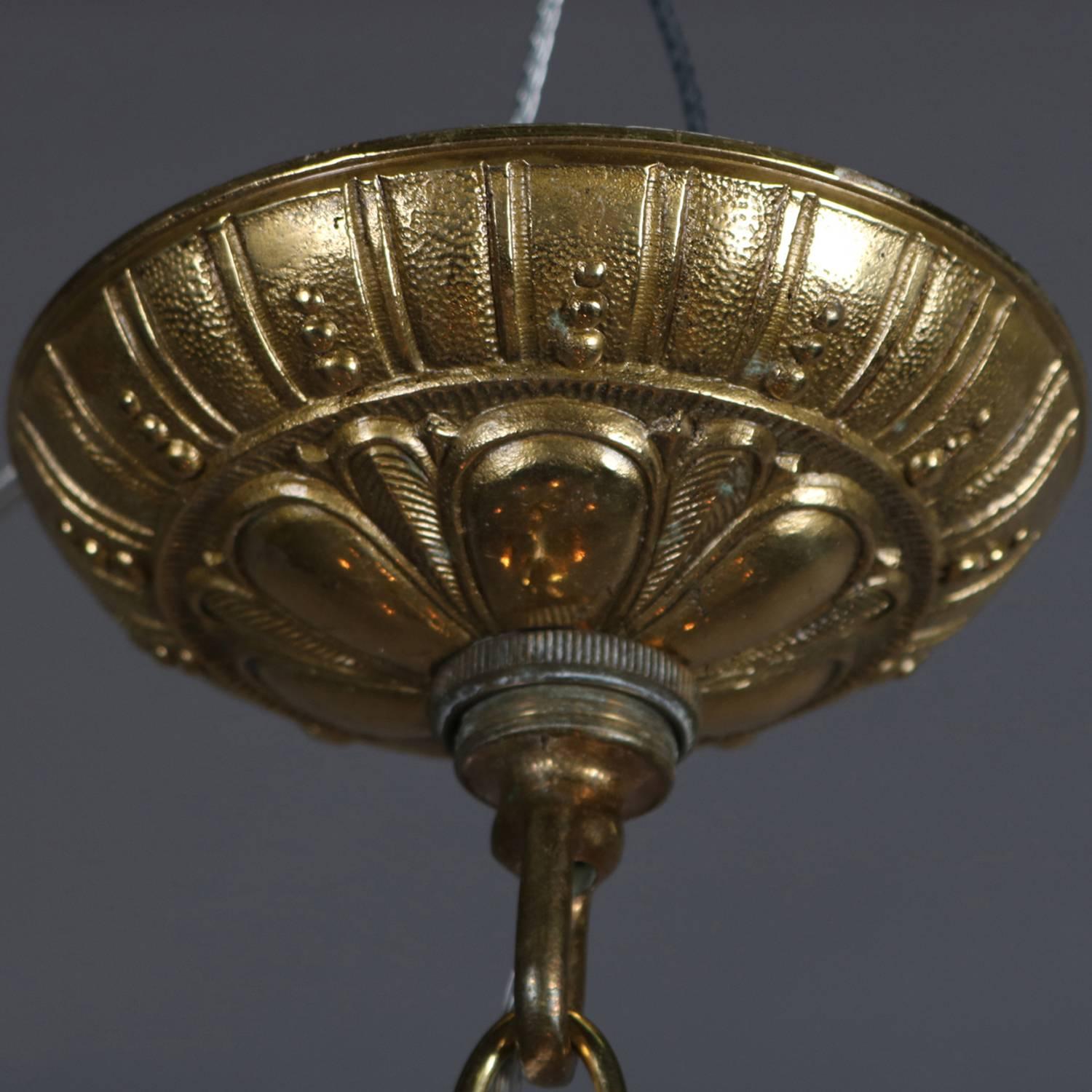 French Gilt Bronze & Crystal Scrolled Foliate Form Six-Arm Chandelier circa 1930 2