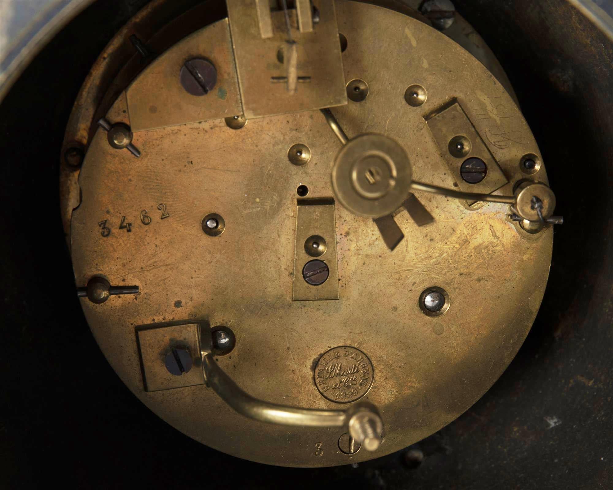 French Gilt-Bronze 3 Piece Orbital Clock Garniture, with Cherubs 1