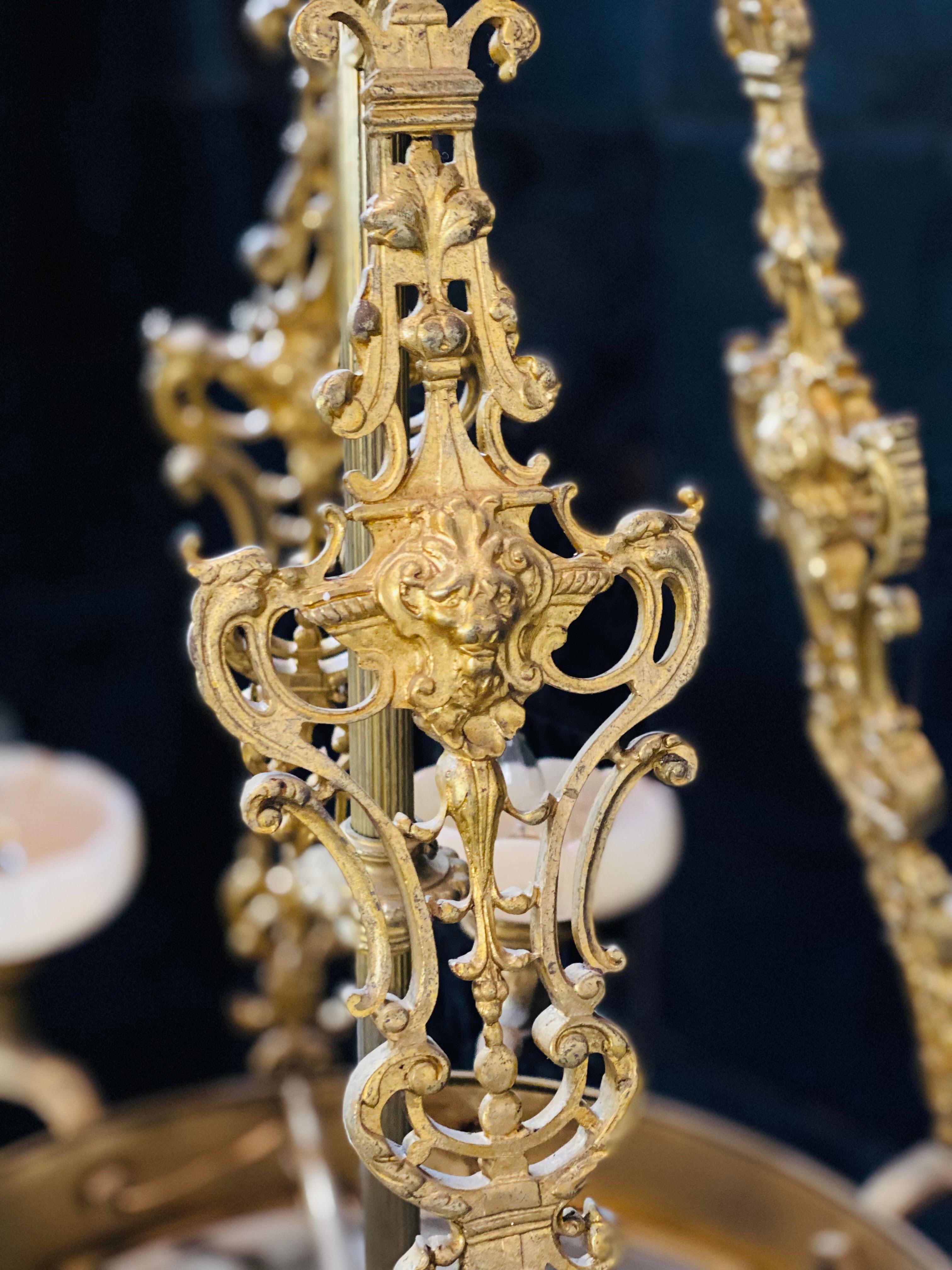 French Gilt Bronze and Alabaster Chandelier In Good Condition For Sale In Los Angeles, CA