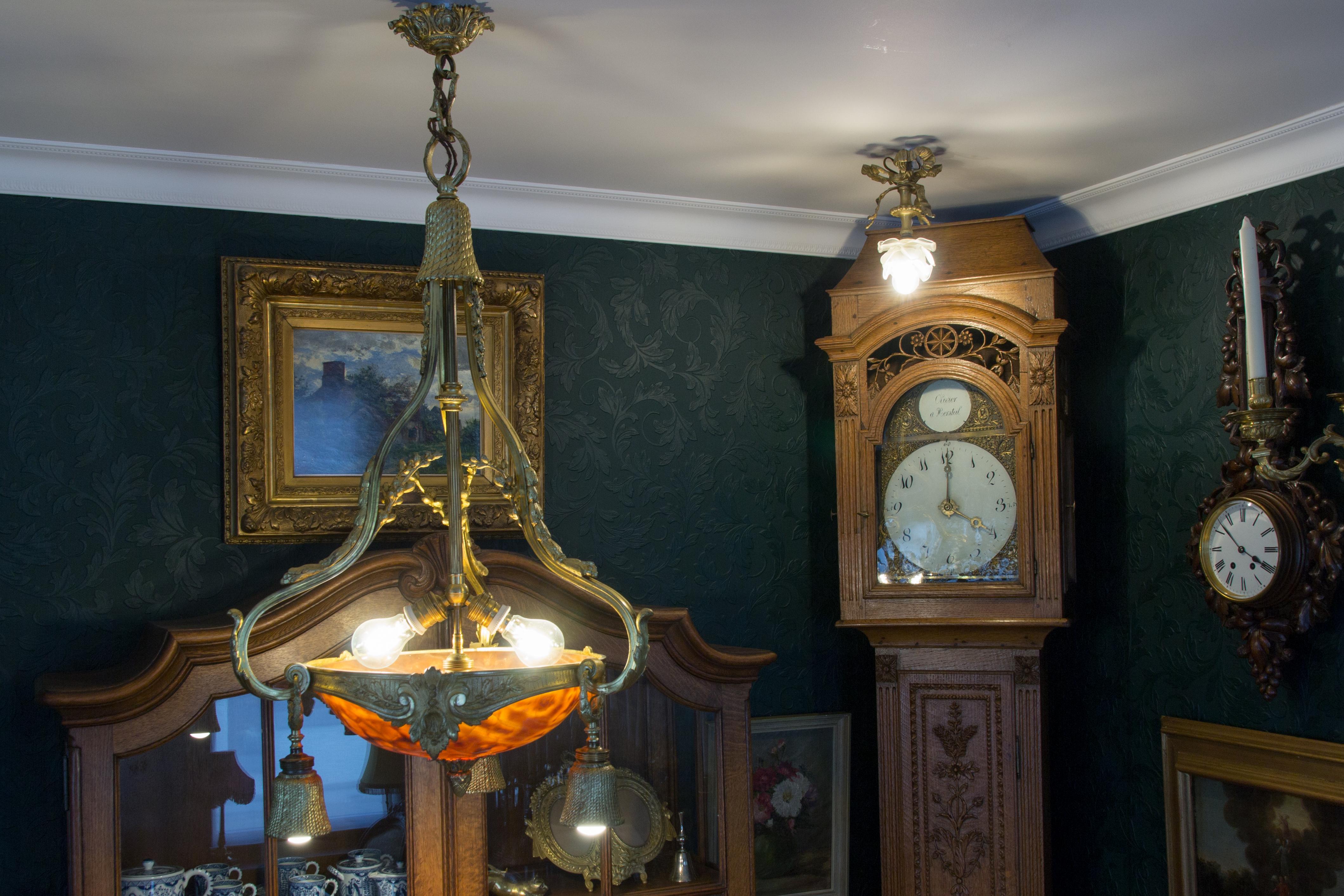 French Gilt Bronze and Alabaster Six-Light Chandelier 8