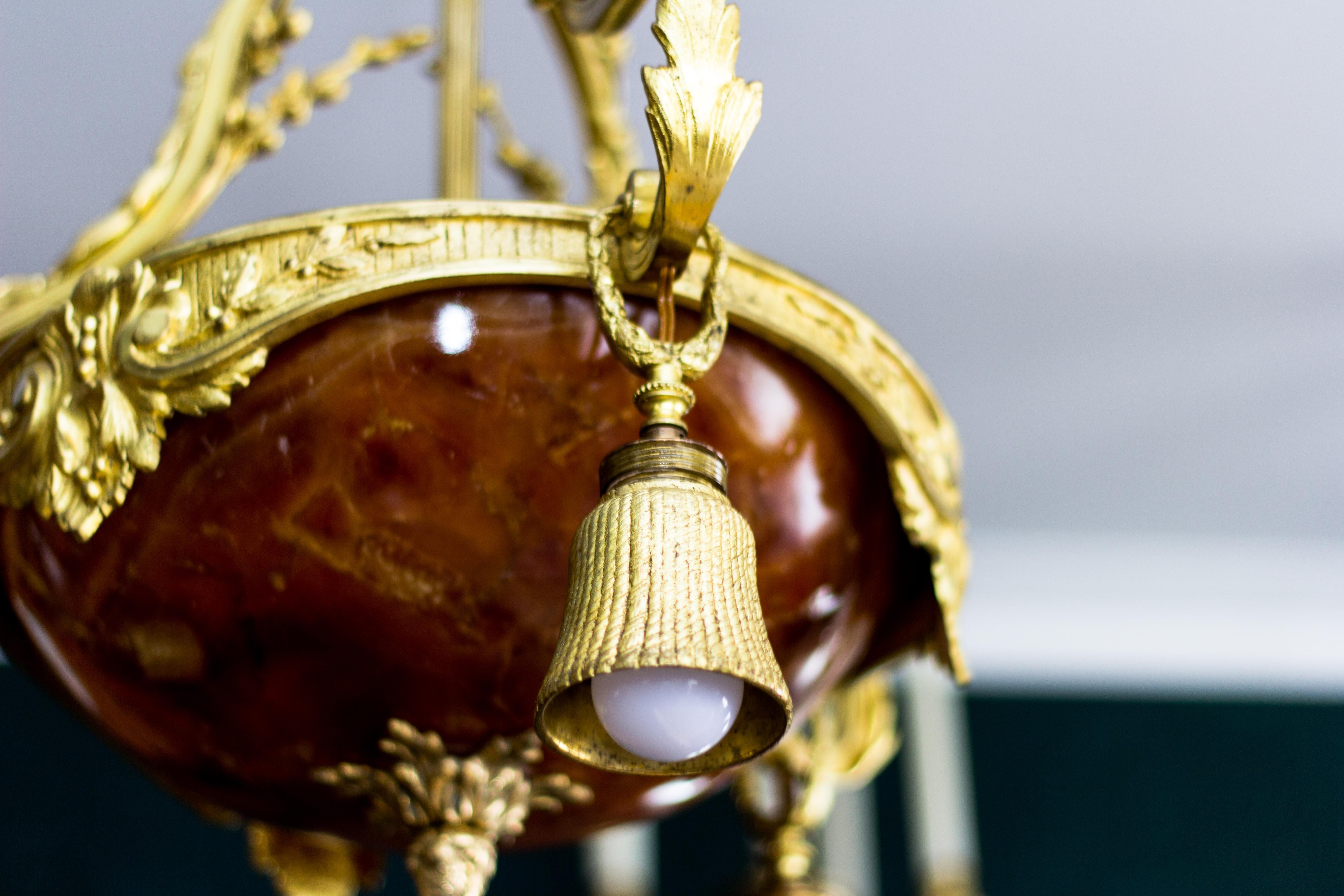 French Gilt Bronze and Alabaster Six-Light Chandelier 12