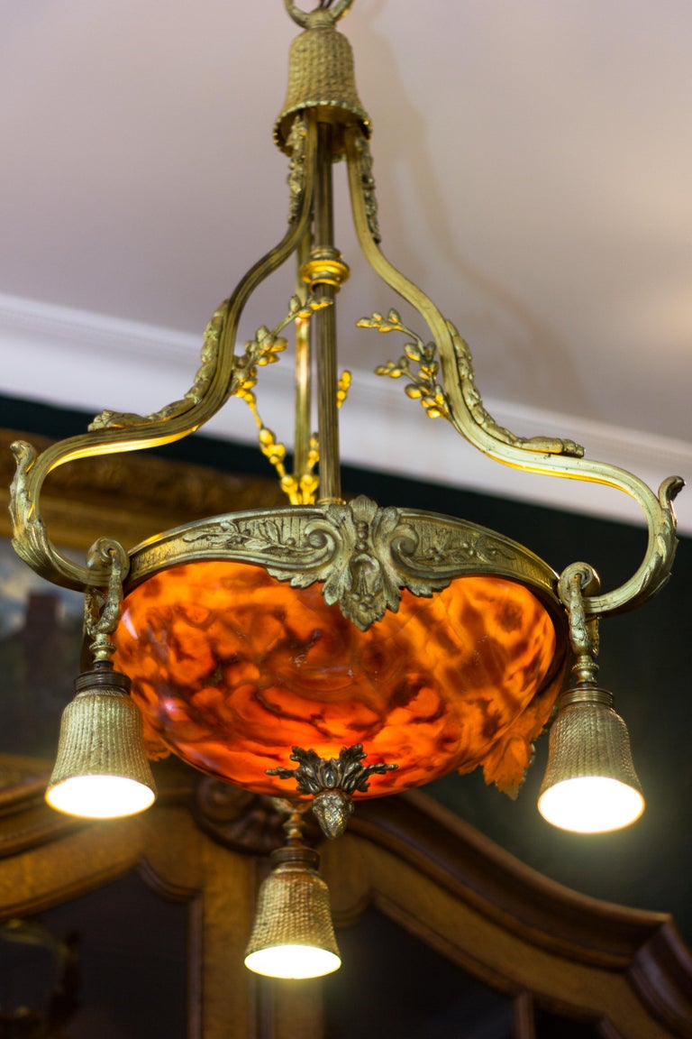 French Gilt Bronze and Alabaster Six-Light Chandelier For Sale at 1stDibs