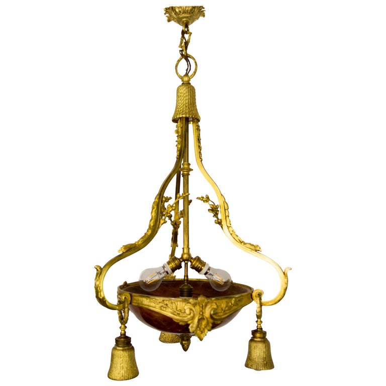 French Gilt Bronze and Alabaster Six-Light Chandelier For Sale at 1stDibs