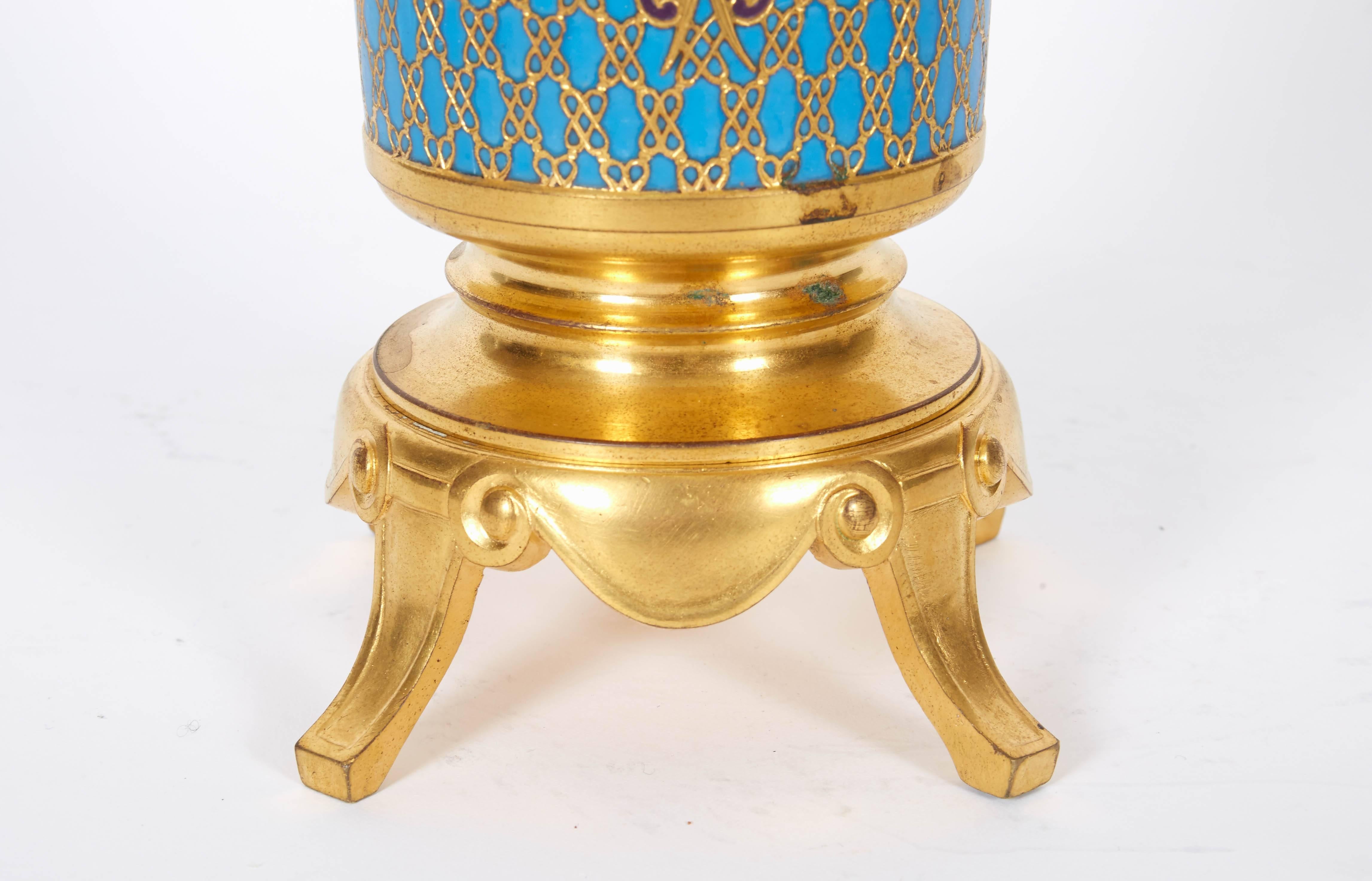 Napoleon III French Gilt Bronze and Champleve Cloisonne Enamel Vase by Ferdinand Barbedienne