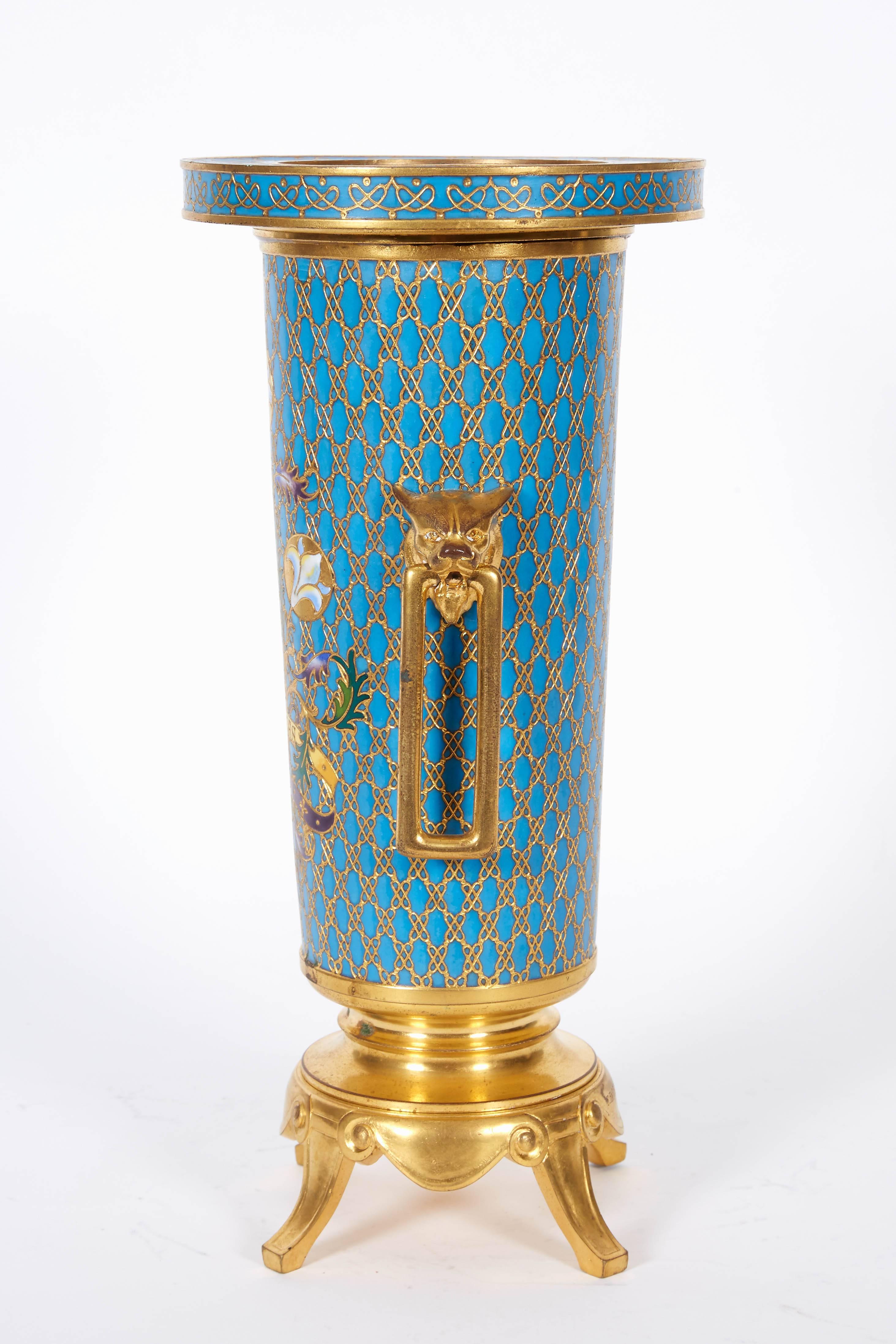 French Gilt Bronze and Champleve Cloisonne Enamel Vase by Ferdinand Barbedienne 3