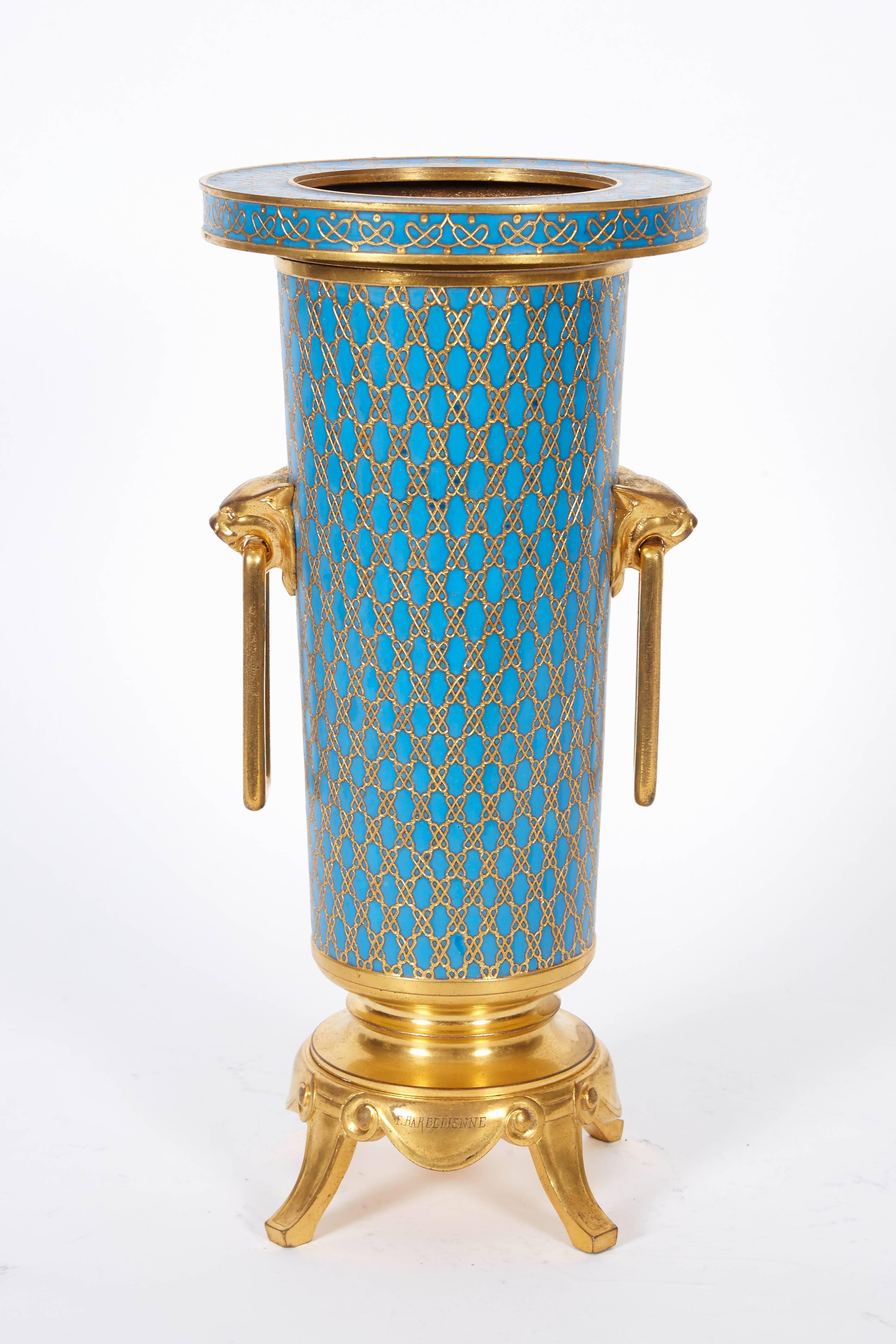 French Gilt Bronze and Champleve Cloisonne Enamel Vase by Ferdinand Barbedienne 4