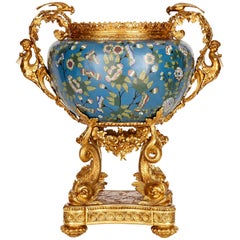 Jardinière française en bronze doré et émail cloisonné chinois