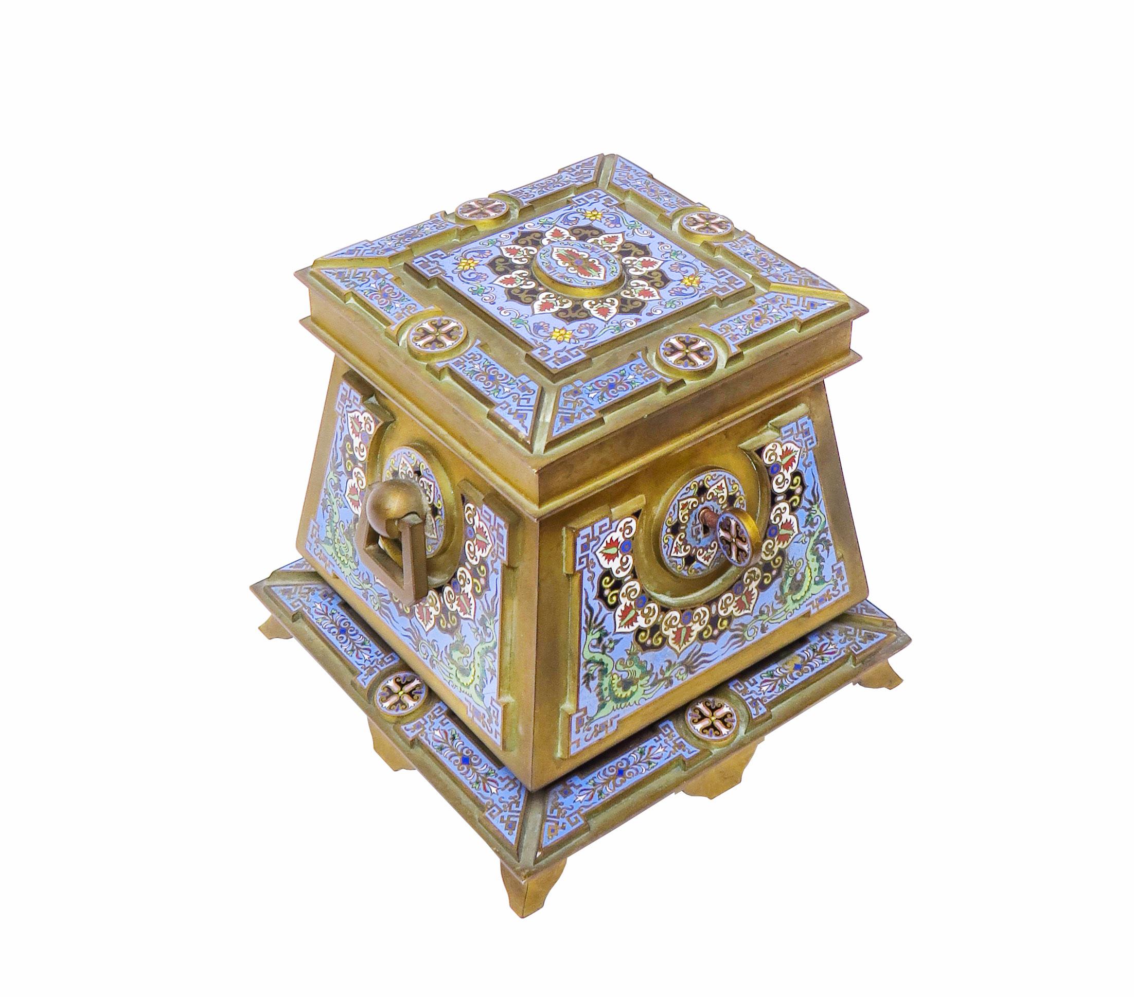 Cast French Gilt-Bronze and Cloisonne Enamel Casket Possibly by Ferdinand Barbedienne