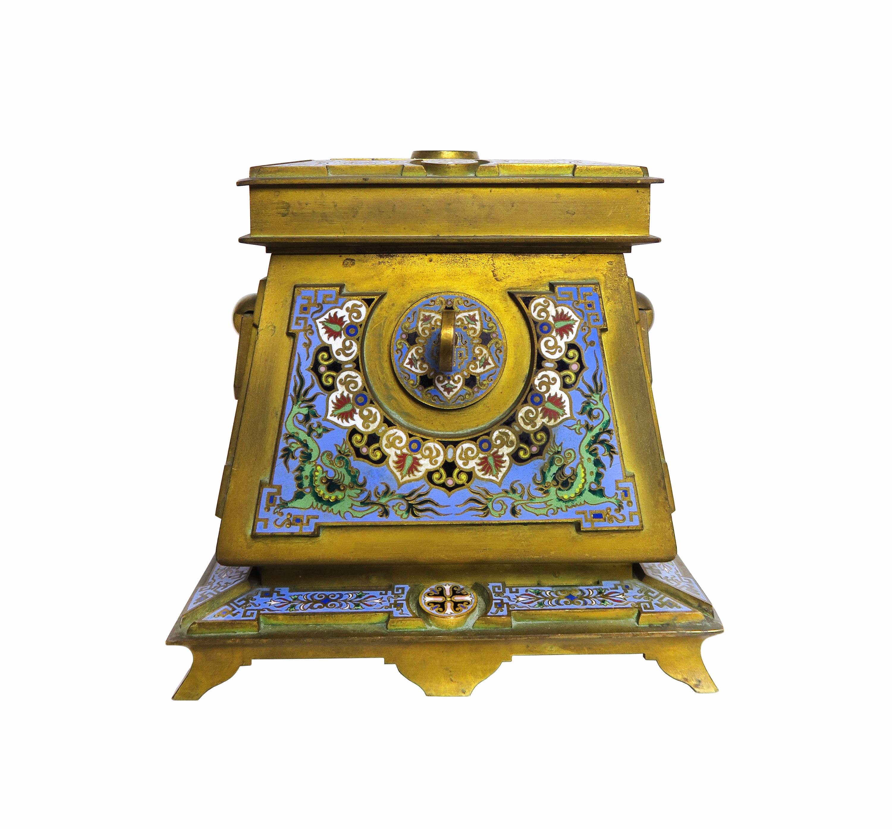 French Gilt-Bronze and Cloisonne Enamel Casket Possibly by Ferdinand Barbedienne In Good Condition In Pasadena, CA
