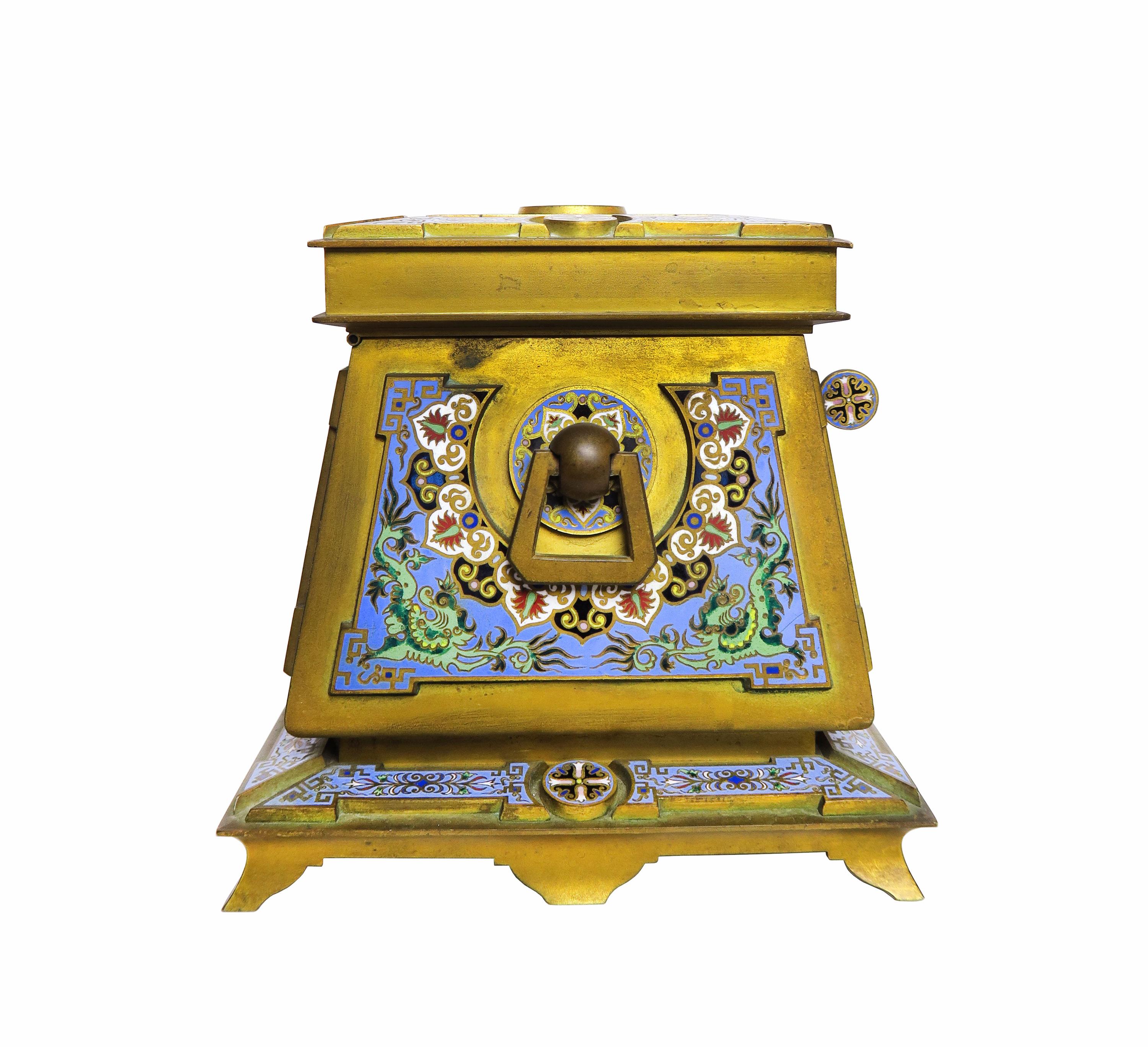 19th Century French Gilt-Bronze and Cloisonne Enamel Casket Possibly by Ferdinand Barbedienne