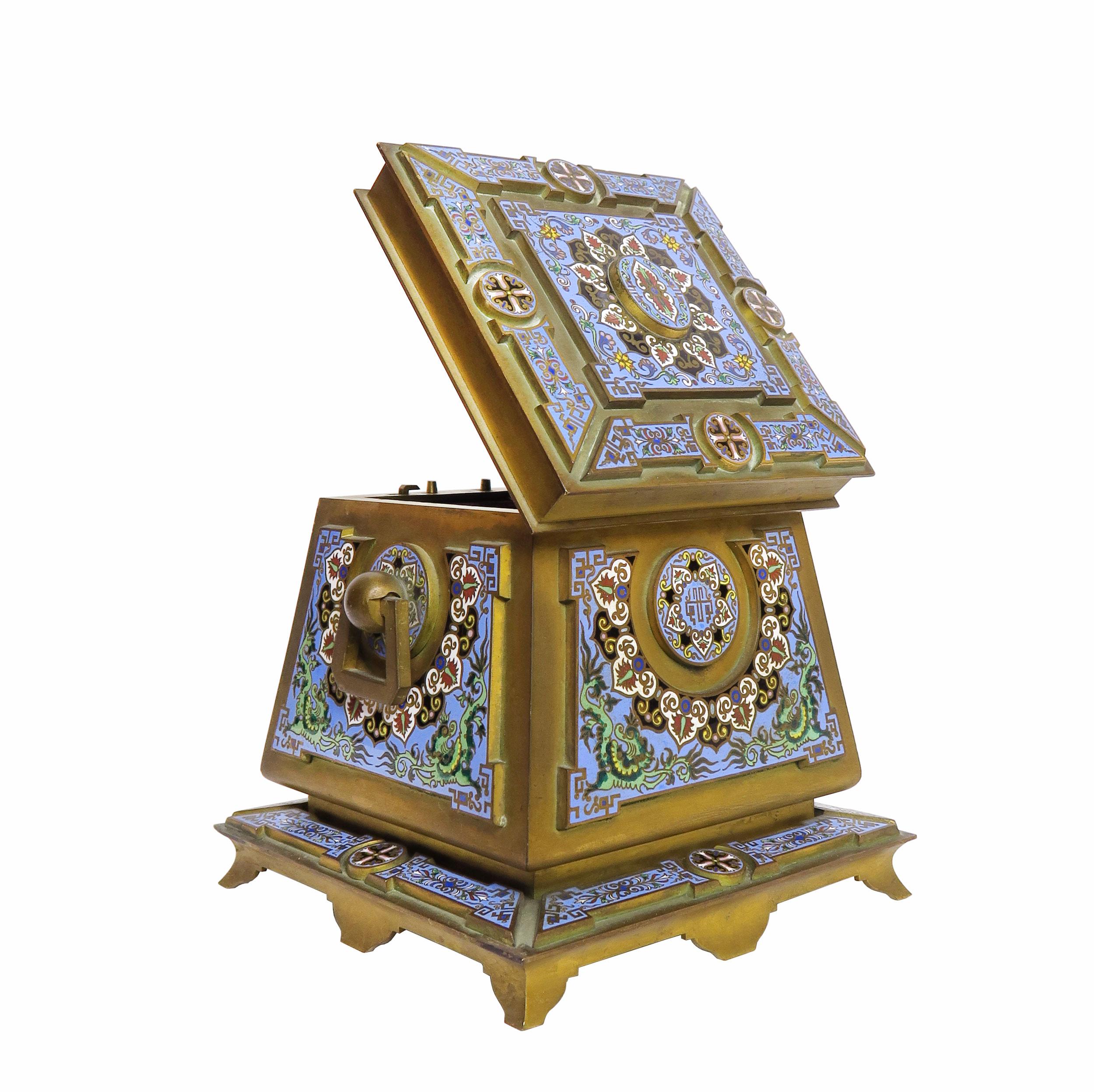 French Gilt-Bronze and Cloisonne Enamel Casket Possibly by Ferdinand Barbedienne 2