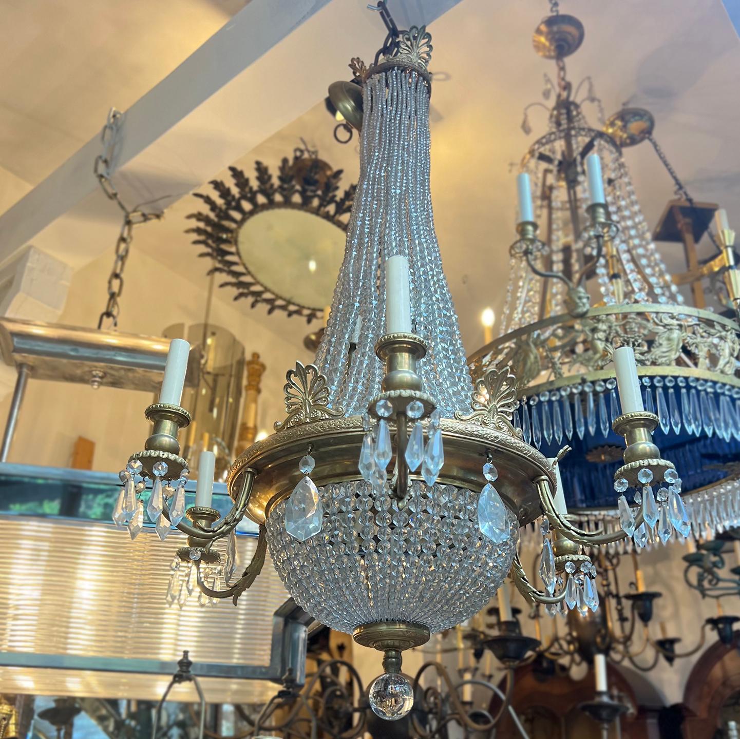 French Gilt Bronze and Crystal Chandelier For Sale 2