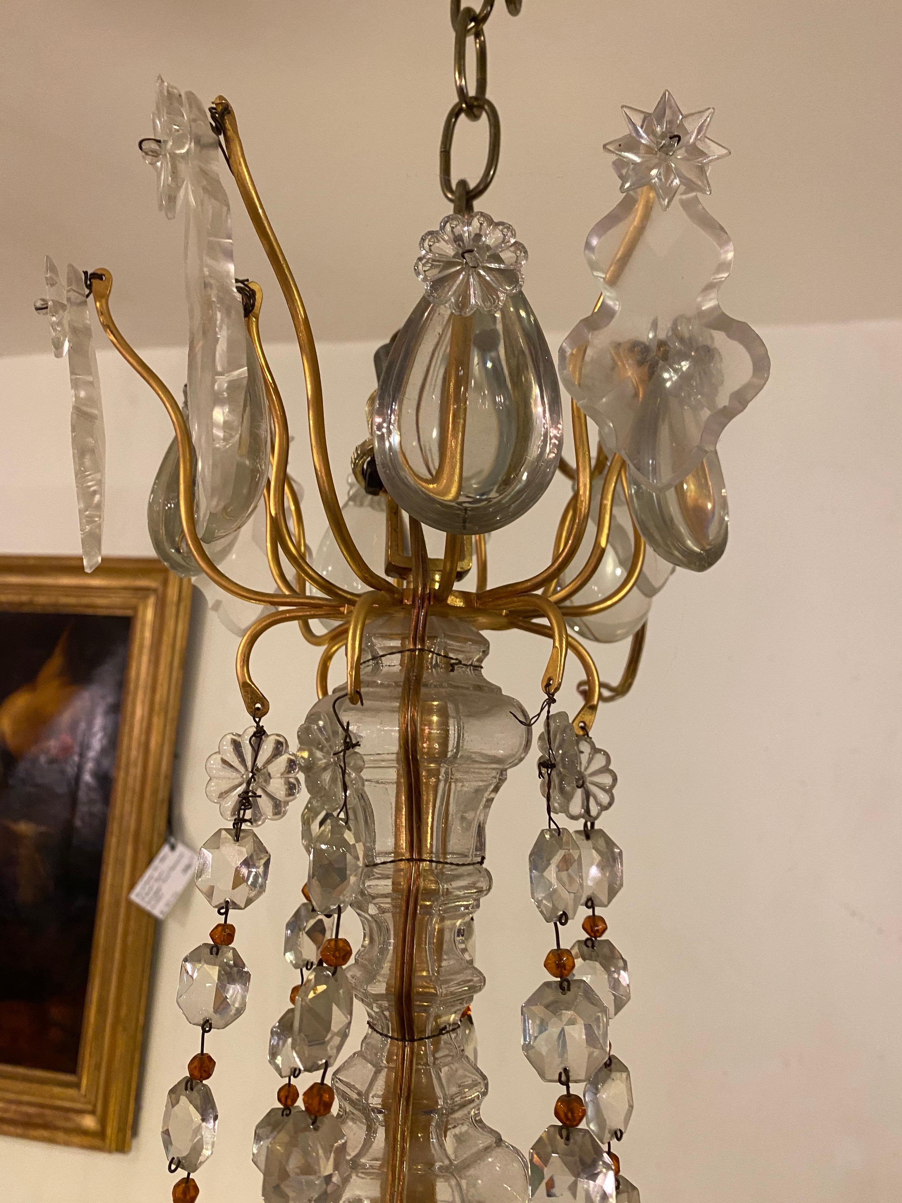French Gilt Bronze and Crystal Fruit Basket Chandelier, 1940s In Good Condition In Natchez, MS