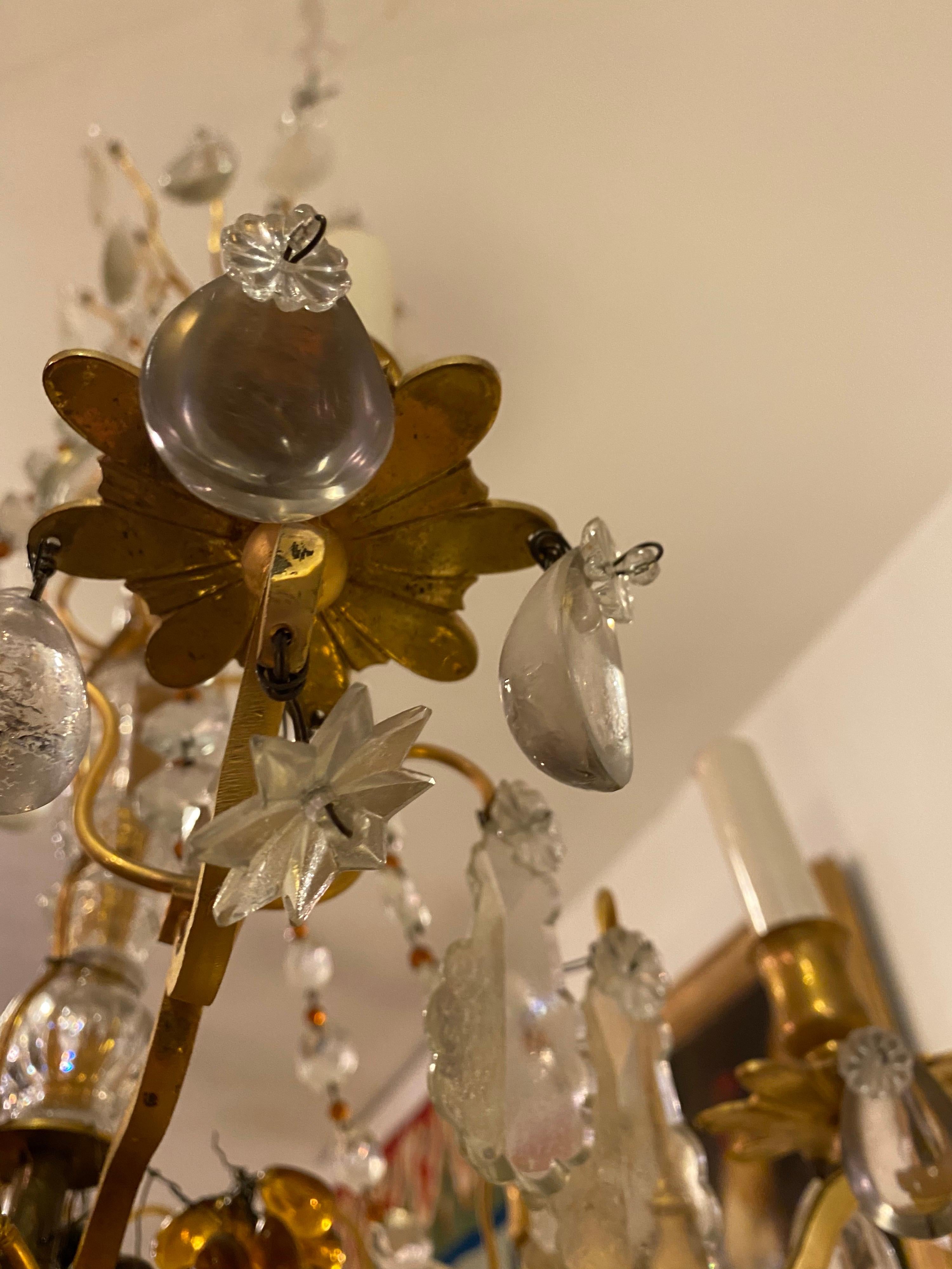 20th Century French Gilt Bronze and Crystal Fruit Basket Chandelier, 1940s