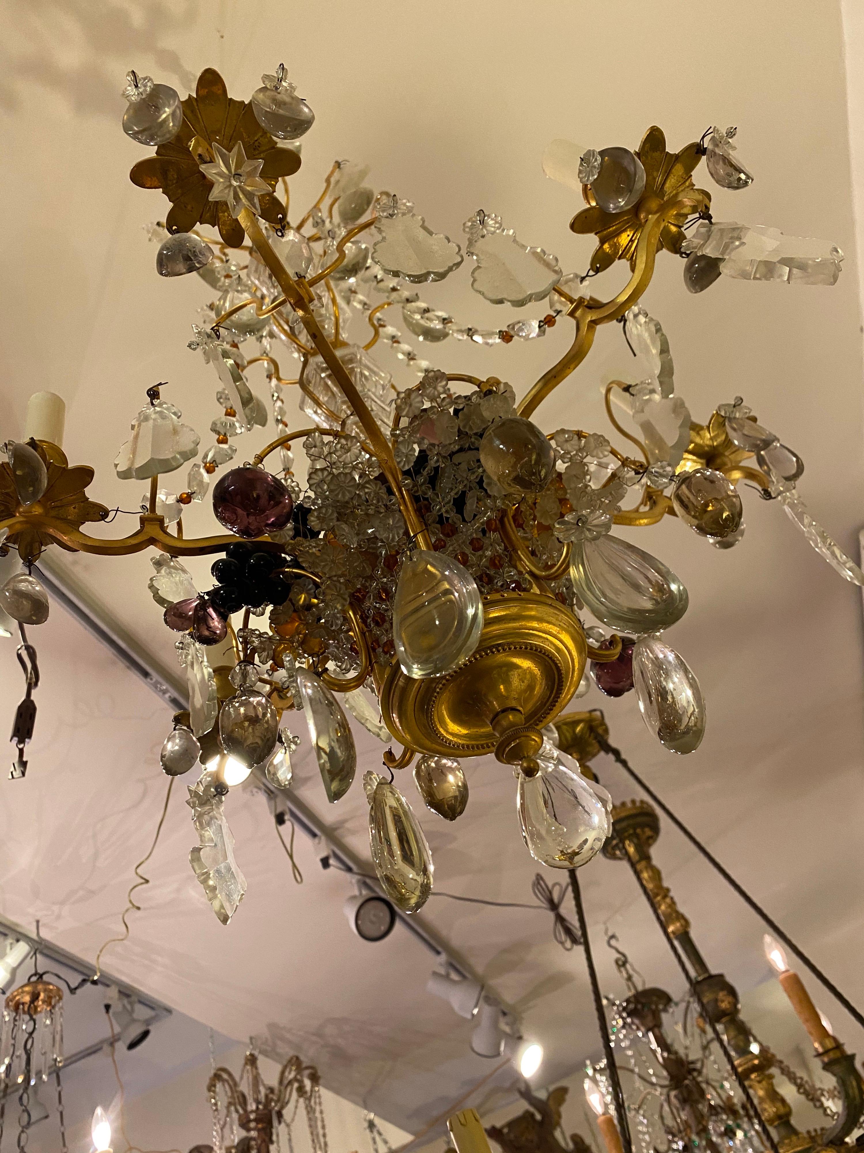 French Gilt Bronze and Crystal Fruit Basket Chandelier, 1940s 2