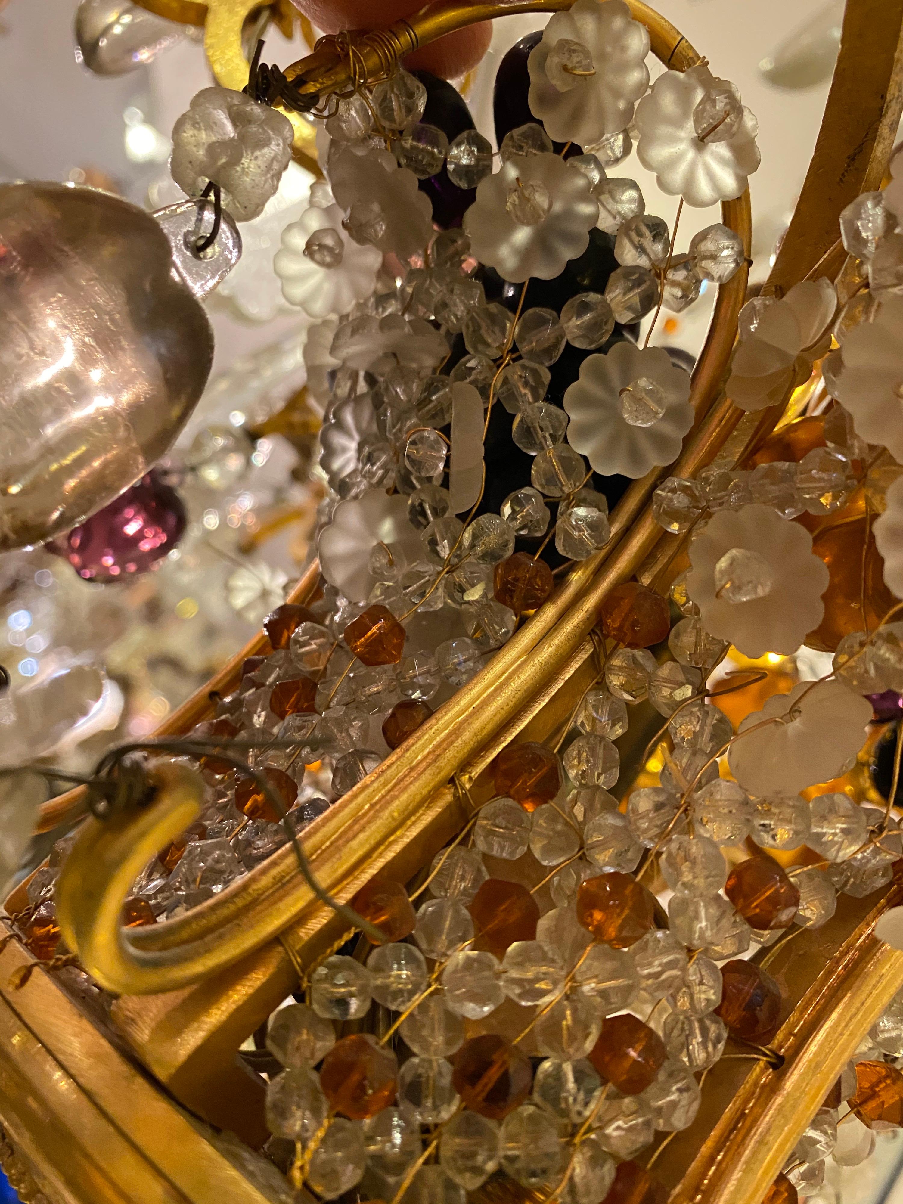 French Gilt Bronze and Crystal Fruit Basket Chandelier, 1940s 5