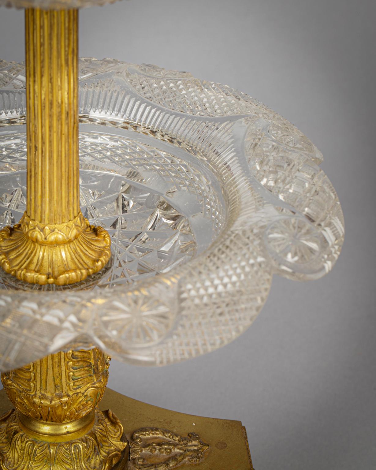 French Gilt Bronze and Crystal Three-Tiered Stand, circa 1860 In Good Condition For Sale In New York, NY