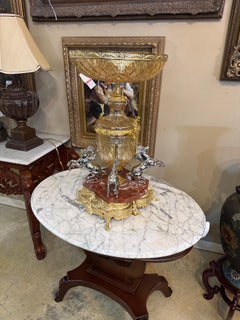 French gilt bronze and cut crystal figural centerpiece or epergne.