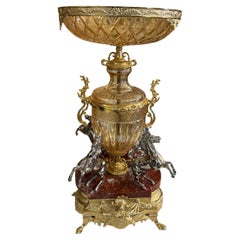 French gilt bronze and cut crystal figural centerpiece or epergne.