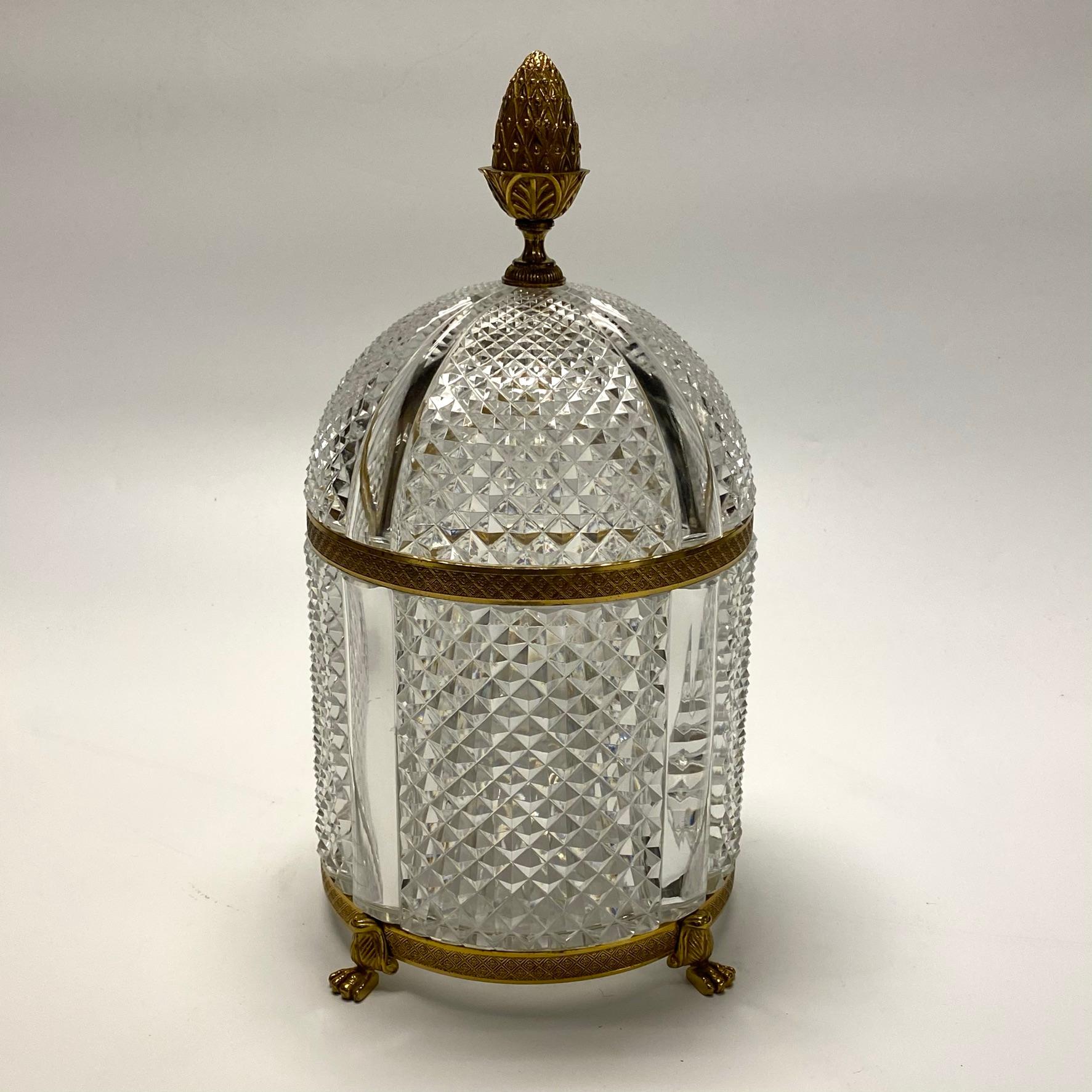French Gilt Bronze and Cut Crystal Glass Baccarat Style Tantalus In Good Condition In New York, NY