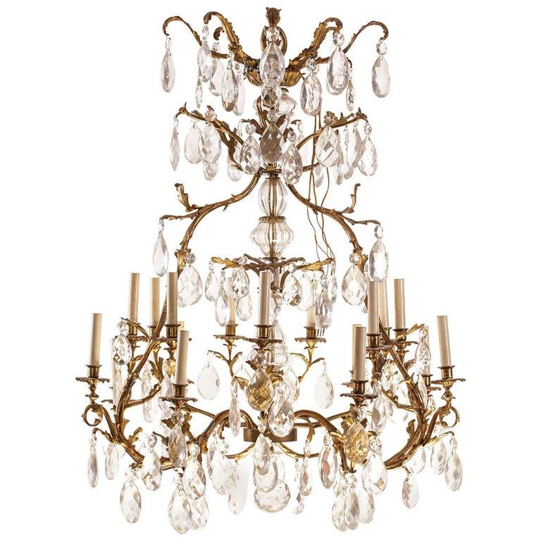 French Gilt Bronze and Cut-Glass, 14-Light Chandelier, 19th Century For Sale 1