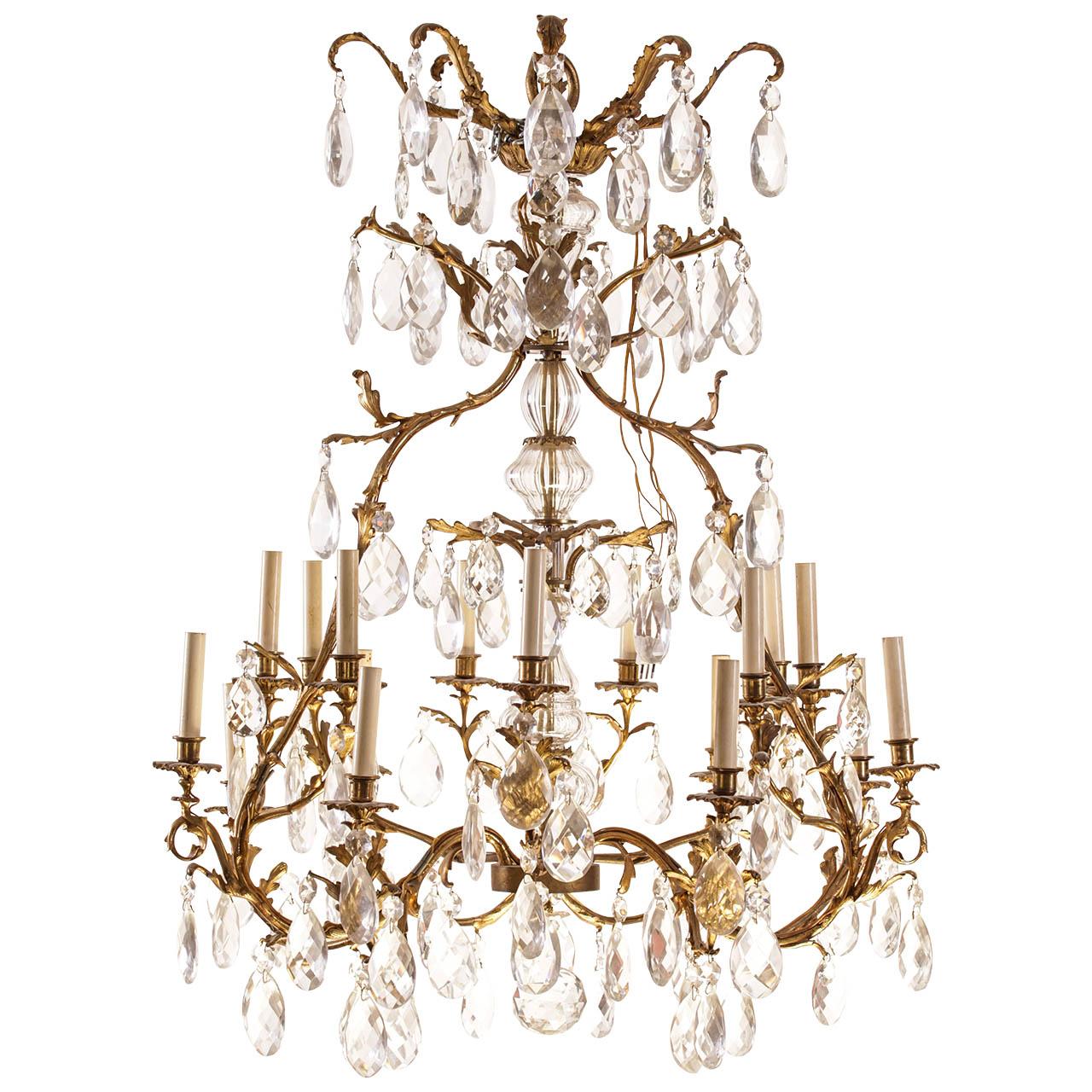 French Gilt Bronze and Cut-Glass, 14-Light Chandelier, 19th Century For Sale 3