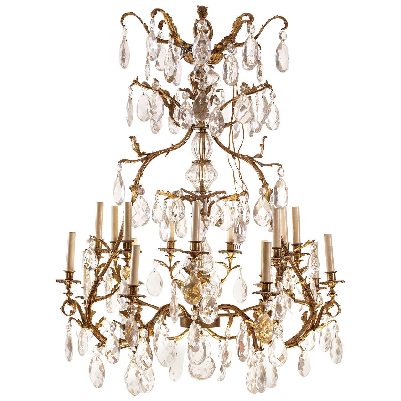 French Gilt Bronze and Cut-Glass, 14-Light Chandelier, 19th Century