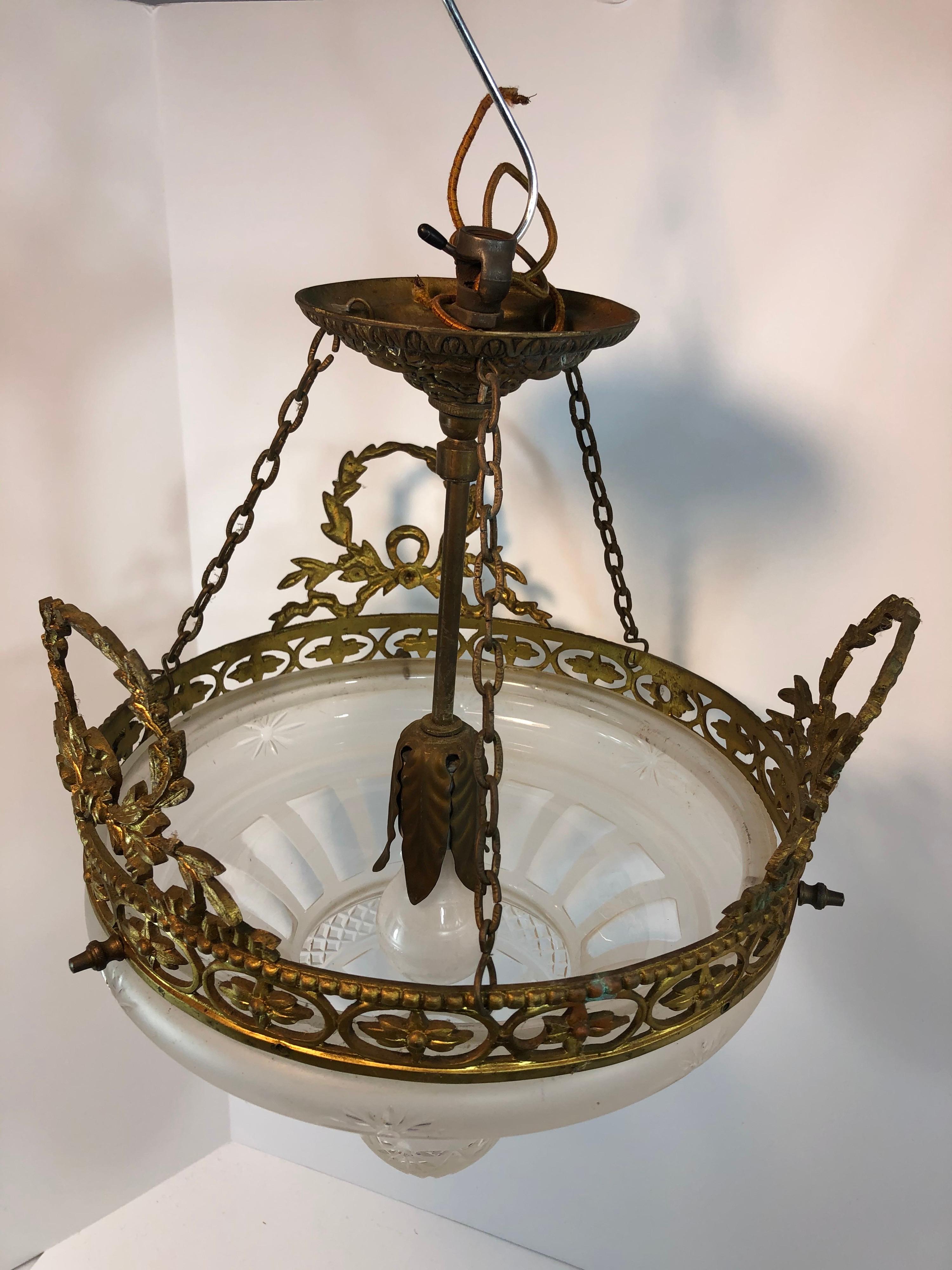 French Gilt Bronze and Cut Glass Semi Flushmount Chandelier 16