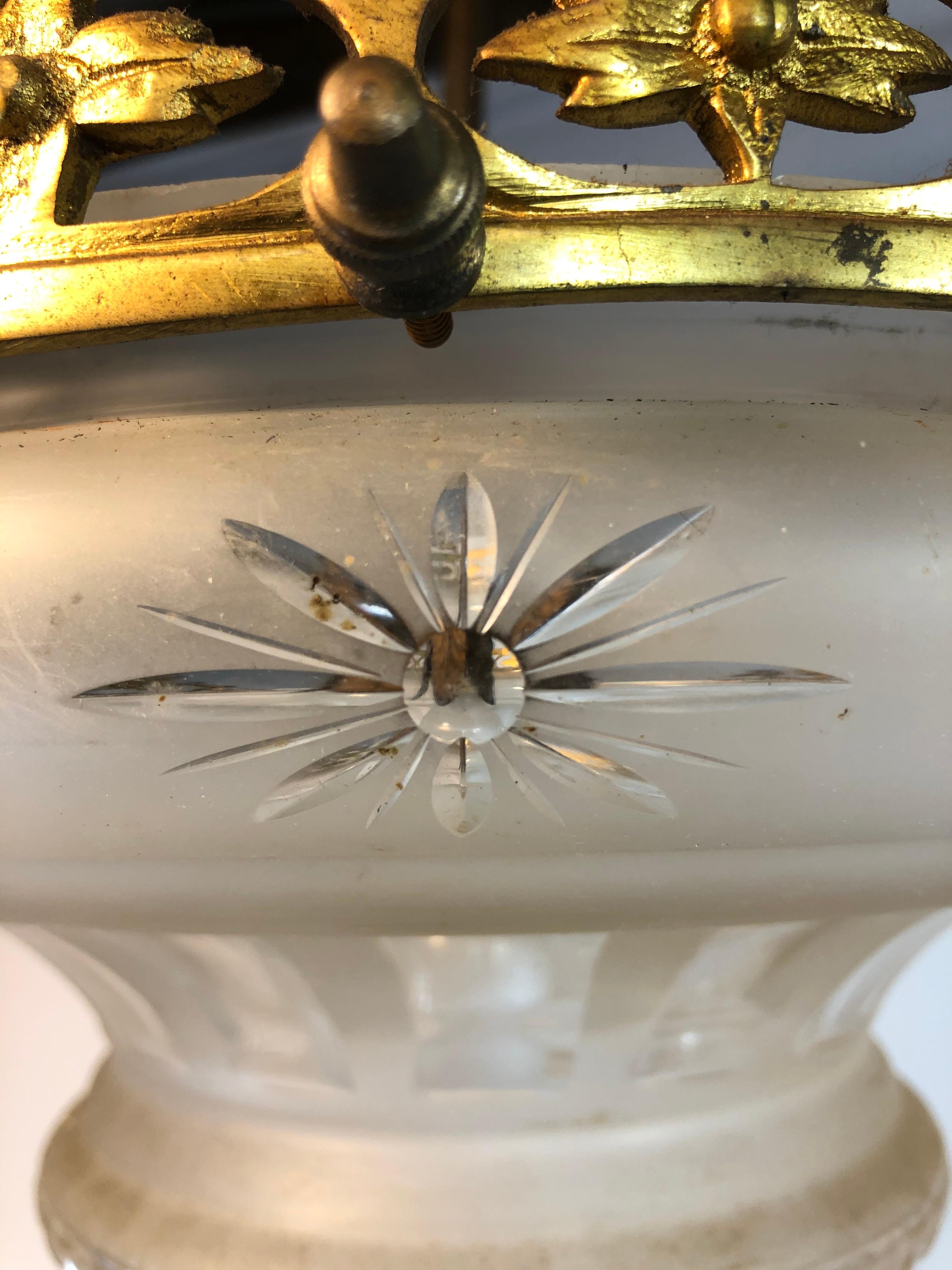 French Gilt Bronze and Cut Glass Semi Flushmount Chandelier 3