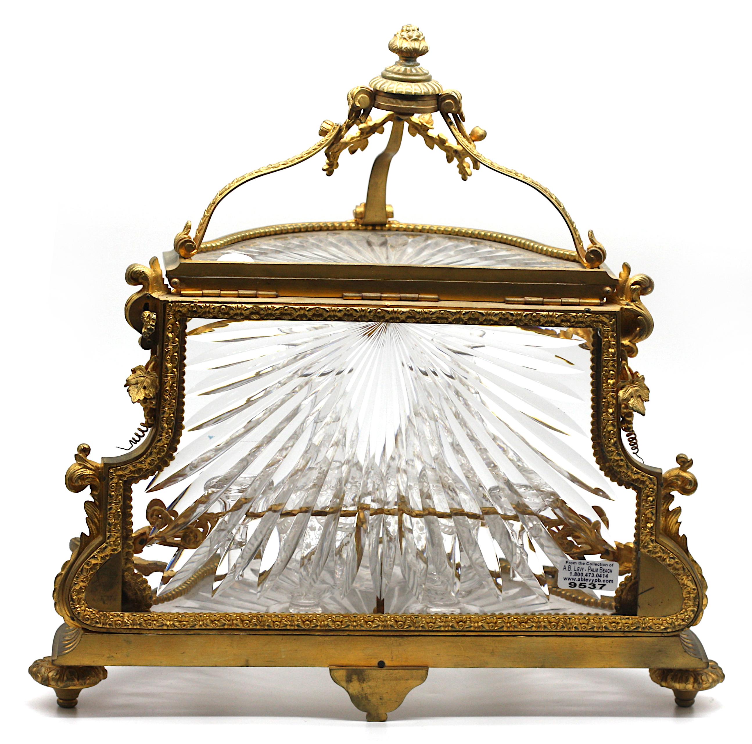 French Gilt Bronze and Cut-Glass Tiered Liquor 'Tantalus' Set In Good Condition For Sale In West Palm Beach, FL