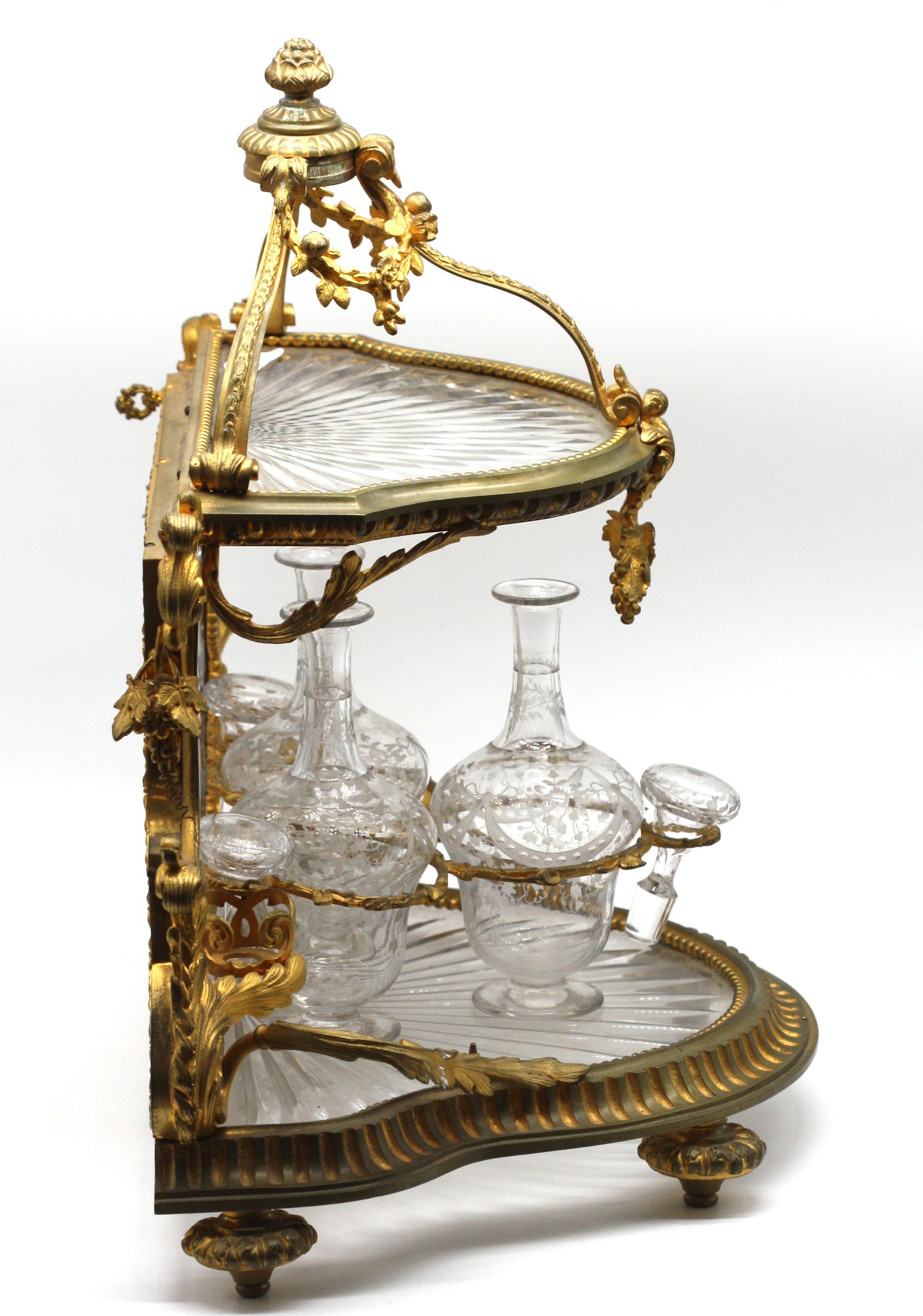 20th Century French Gilt Bronze and Cut-Glass Tiered Liquor 'Tantalus' Set For Sale