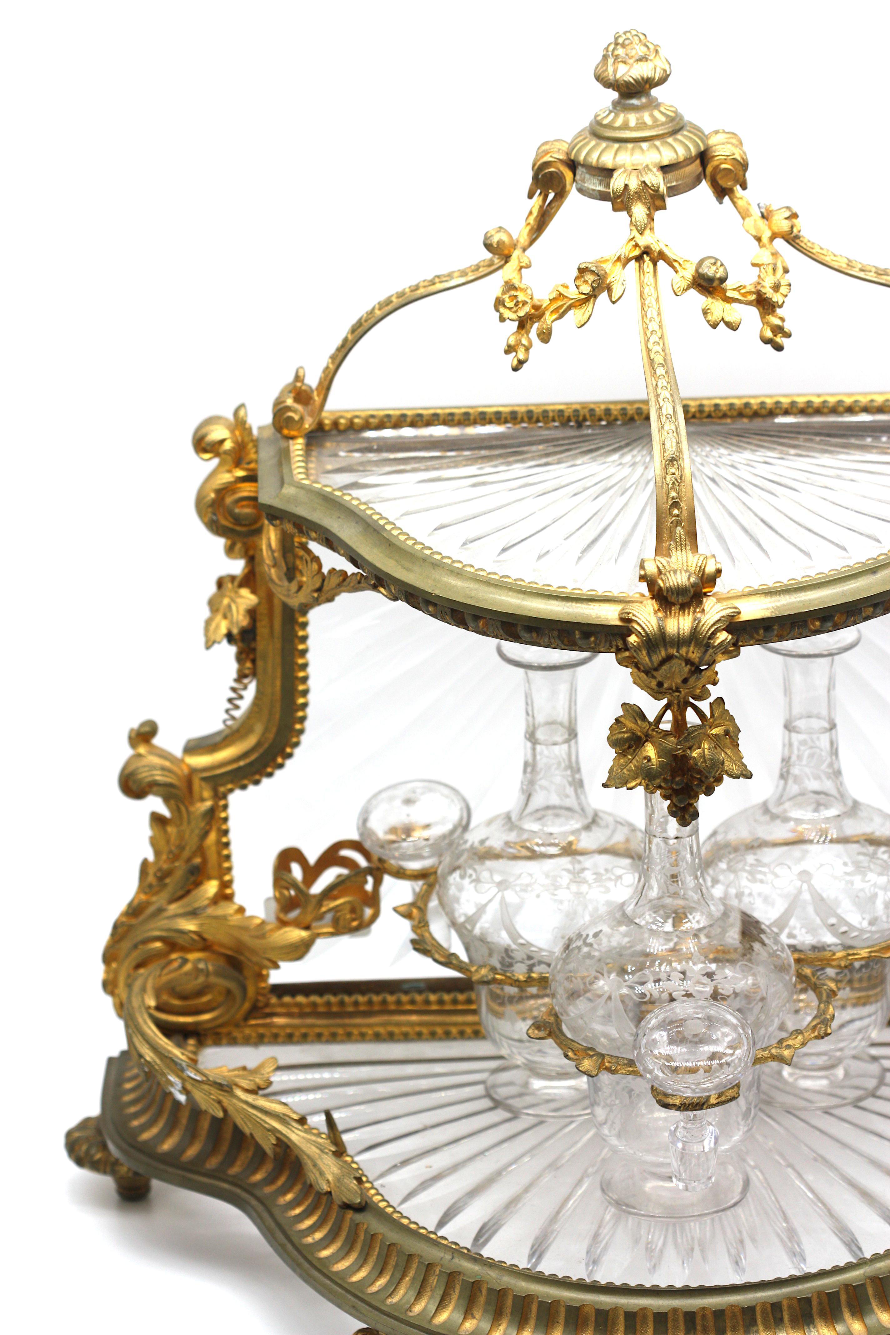French Gilt Bronze and Cut-Glass Tiered Liquor 'Tantalus' Set For Sale 1