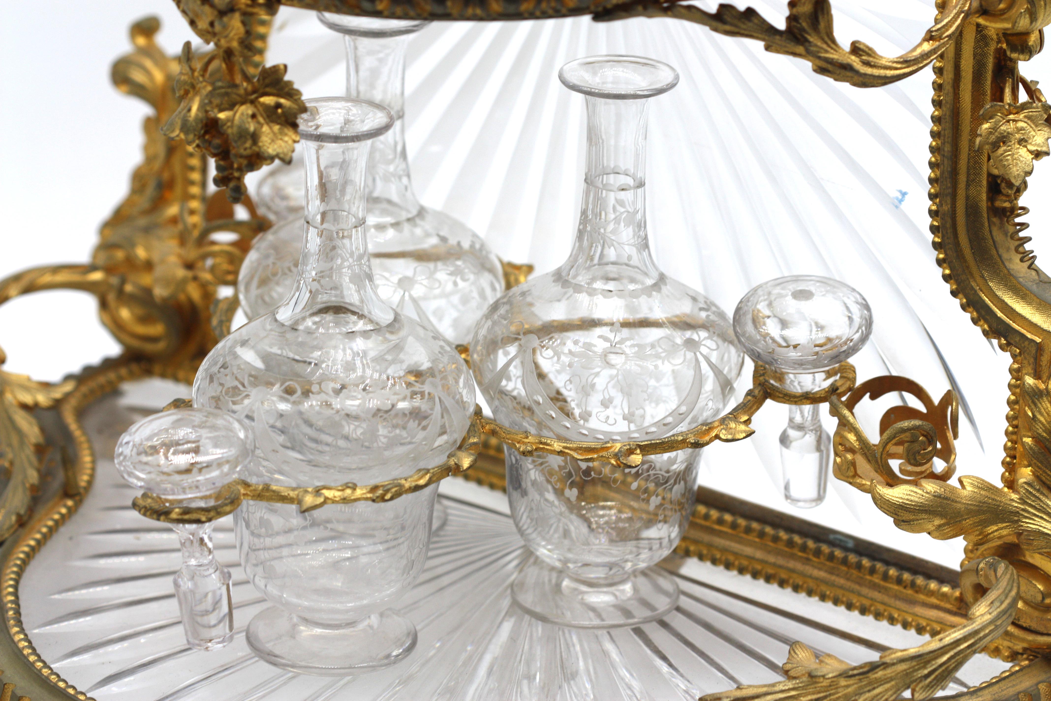French Gilt Bronze and Cut-Glass Tiered Liquor 'Tantalus' Set For Sale 2