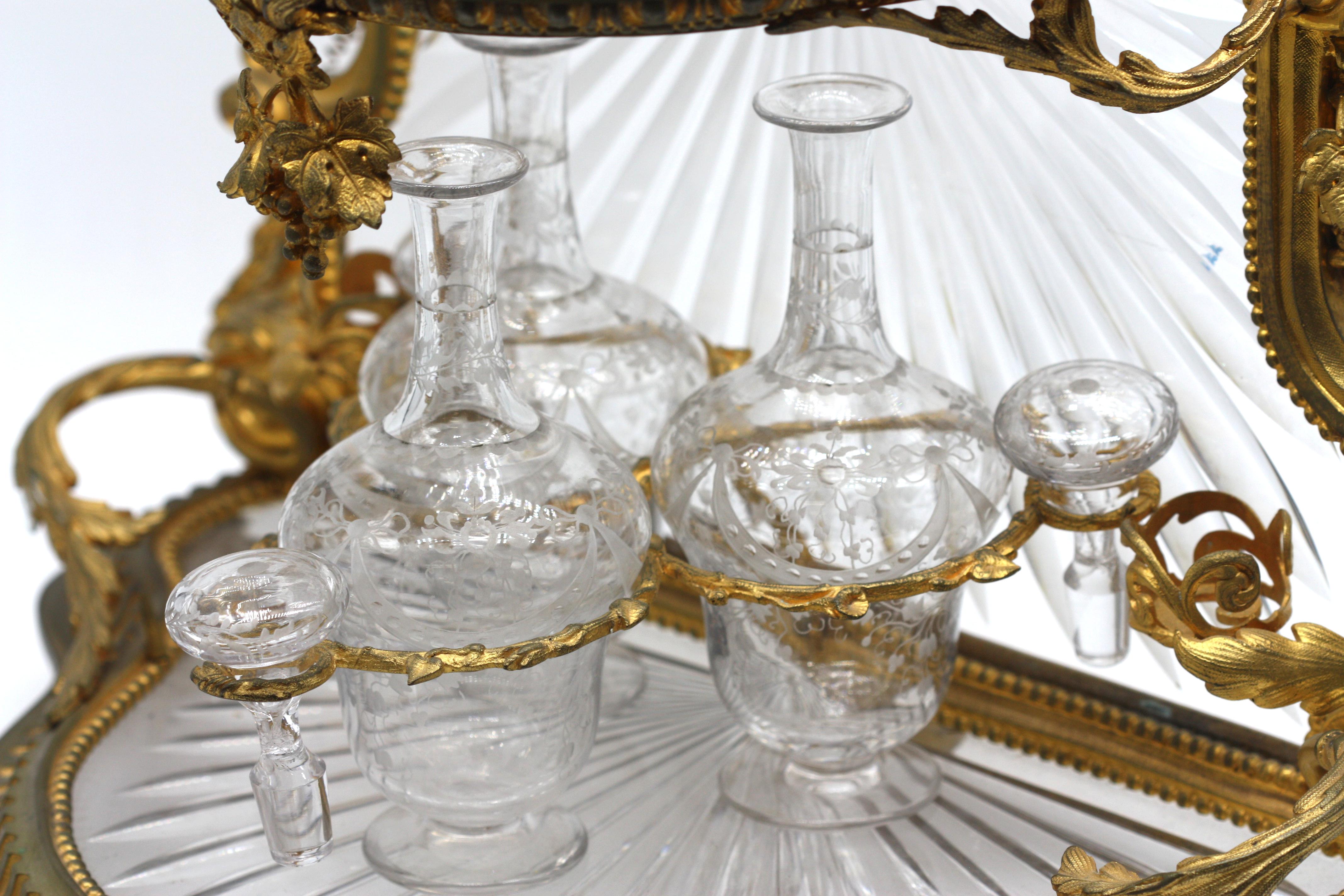 French Gilt Bronze and Cut-Glass Tiered Liquor 'Tantalus' Set For Sale 3