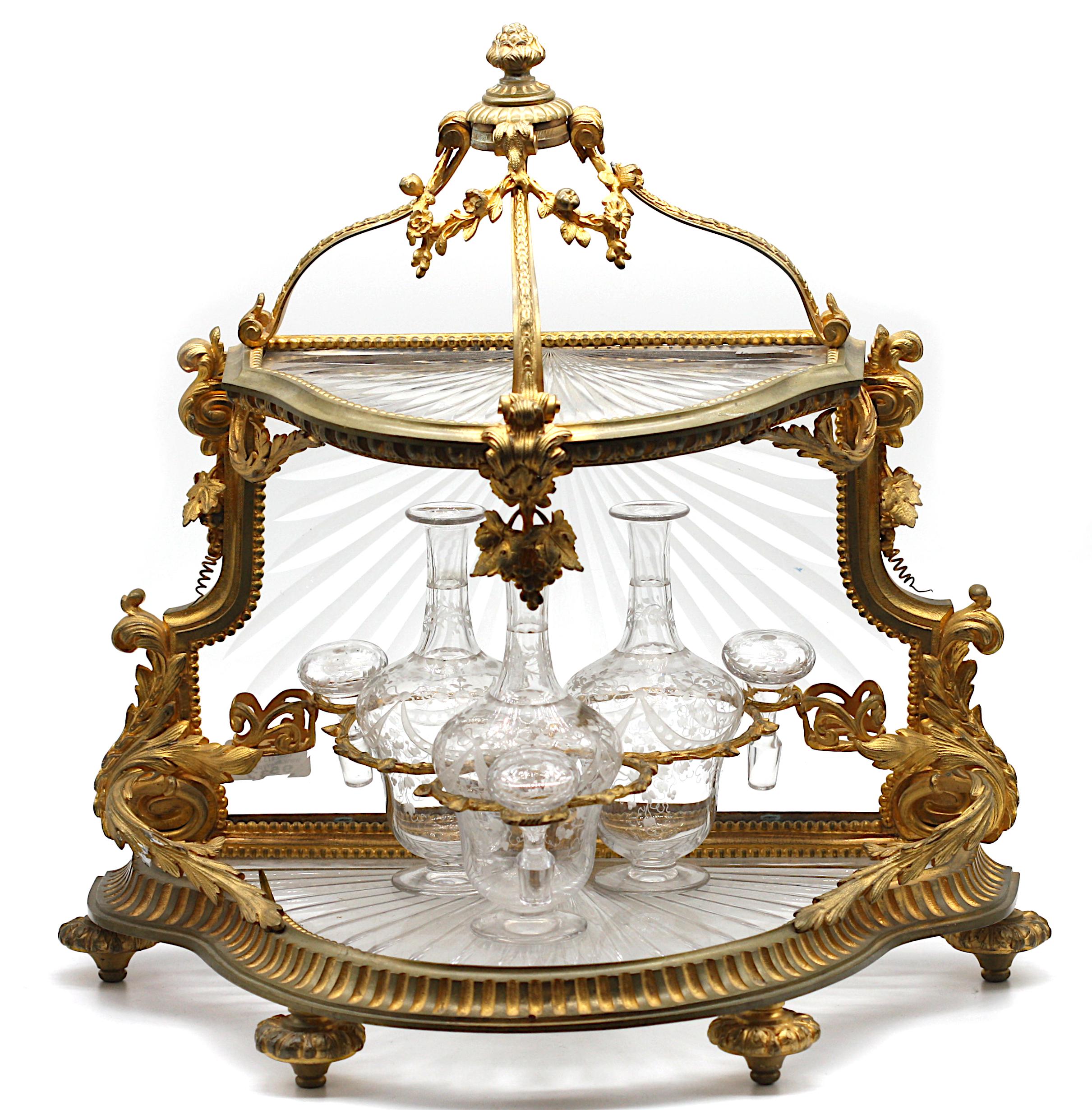 French Gilt Bronze and Cut-Glass Tiered Liquor 'Tantalus' Set For Sale 4