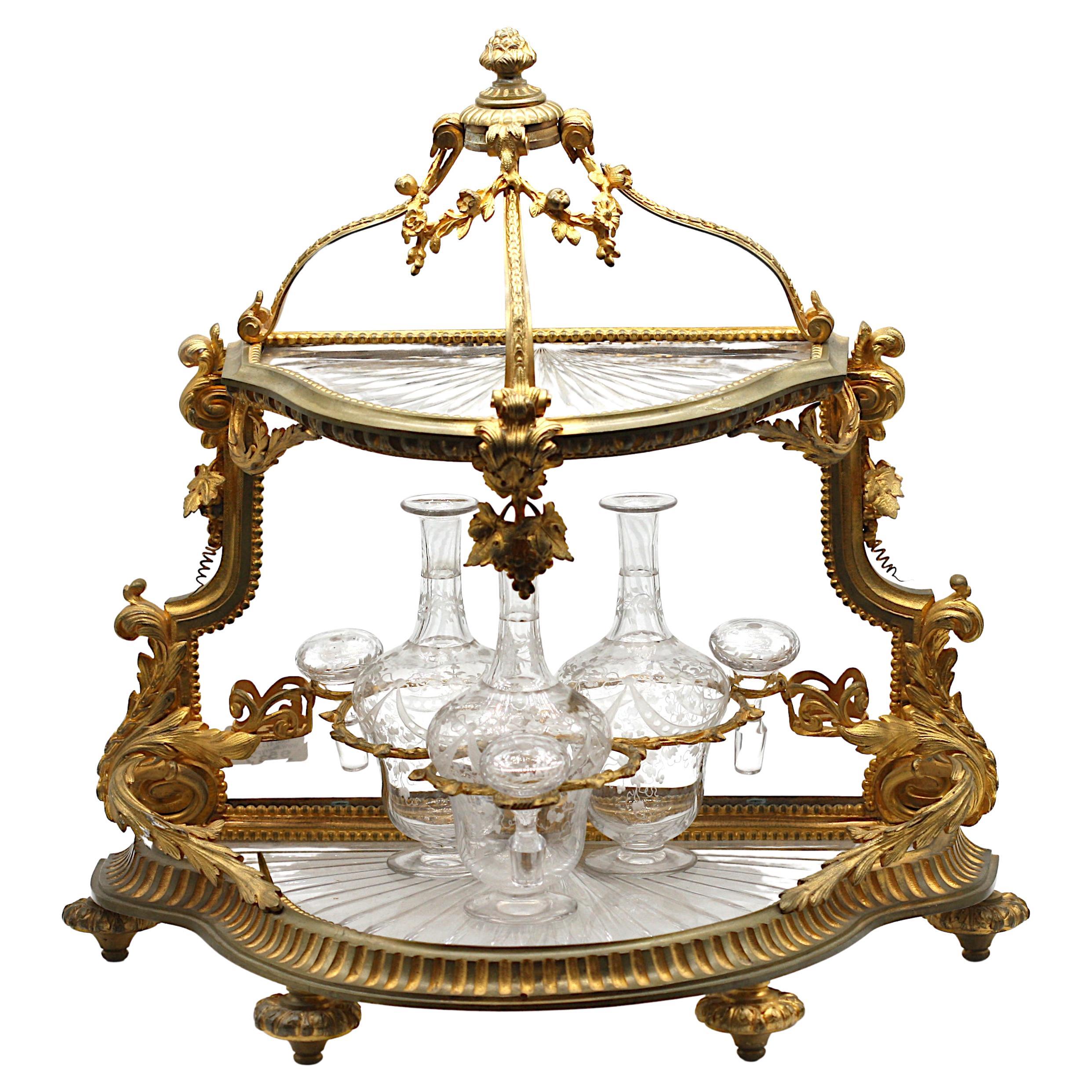 French Gilt Bronze and Cut-Glass Tiered Liquor 'Tantalus' Set For Sale