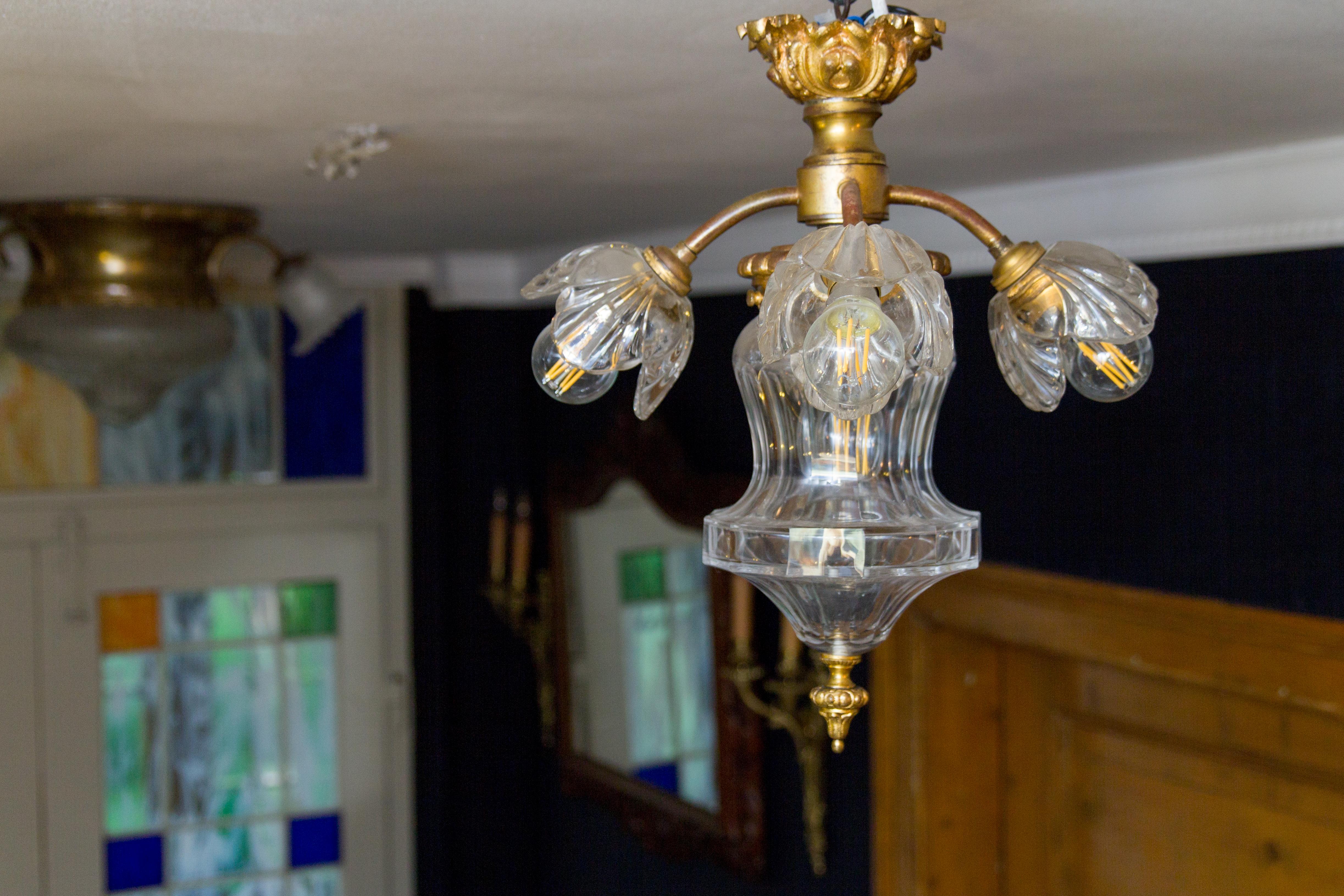 French Gilt Bronze and Glass Five-Light Fixture Hall Lamp 8