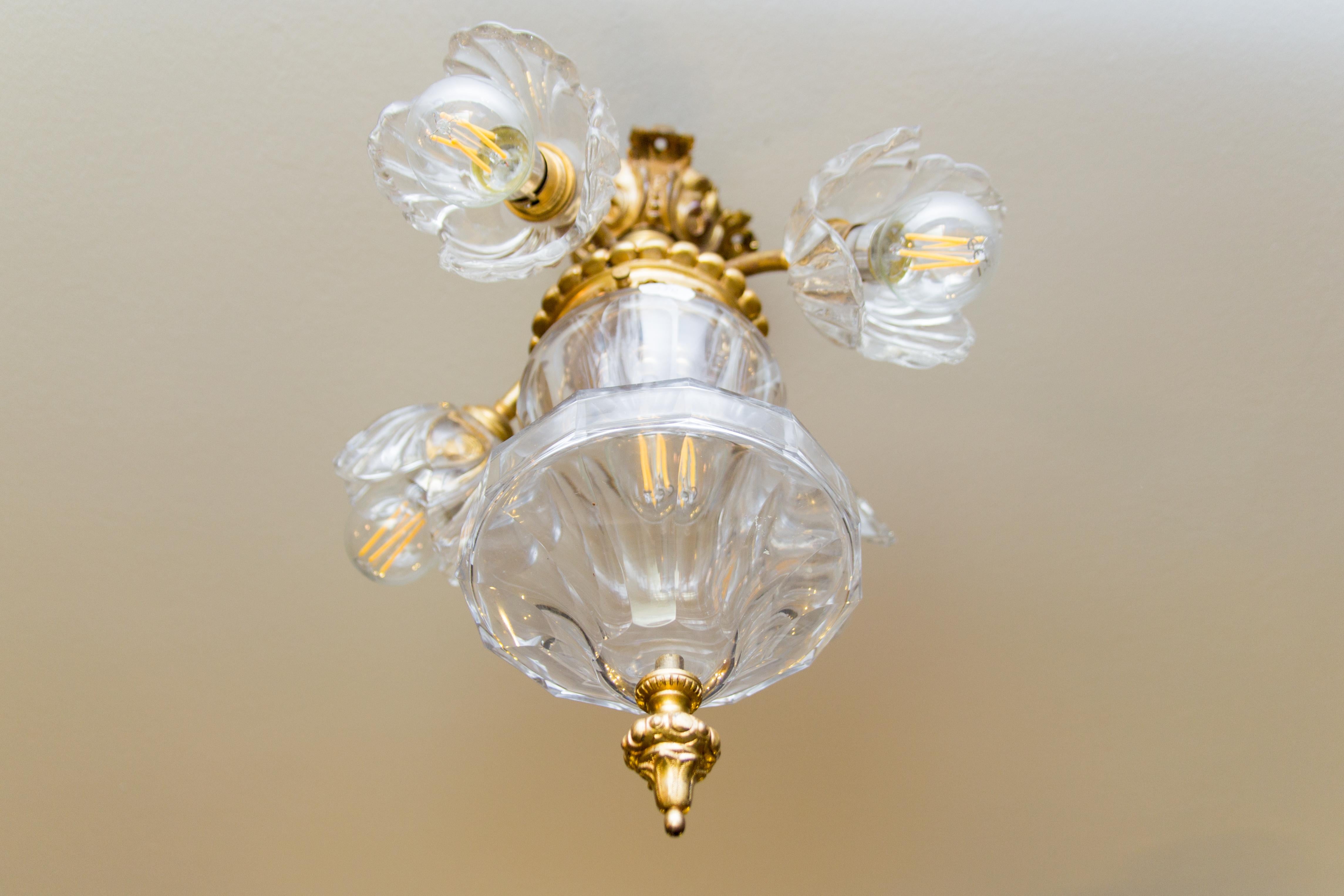 French Gilt Bronze and Glass Five-Light Fixture Hall Lamp 13