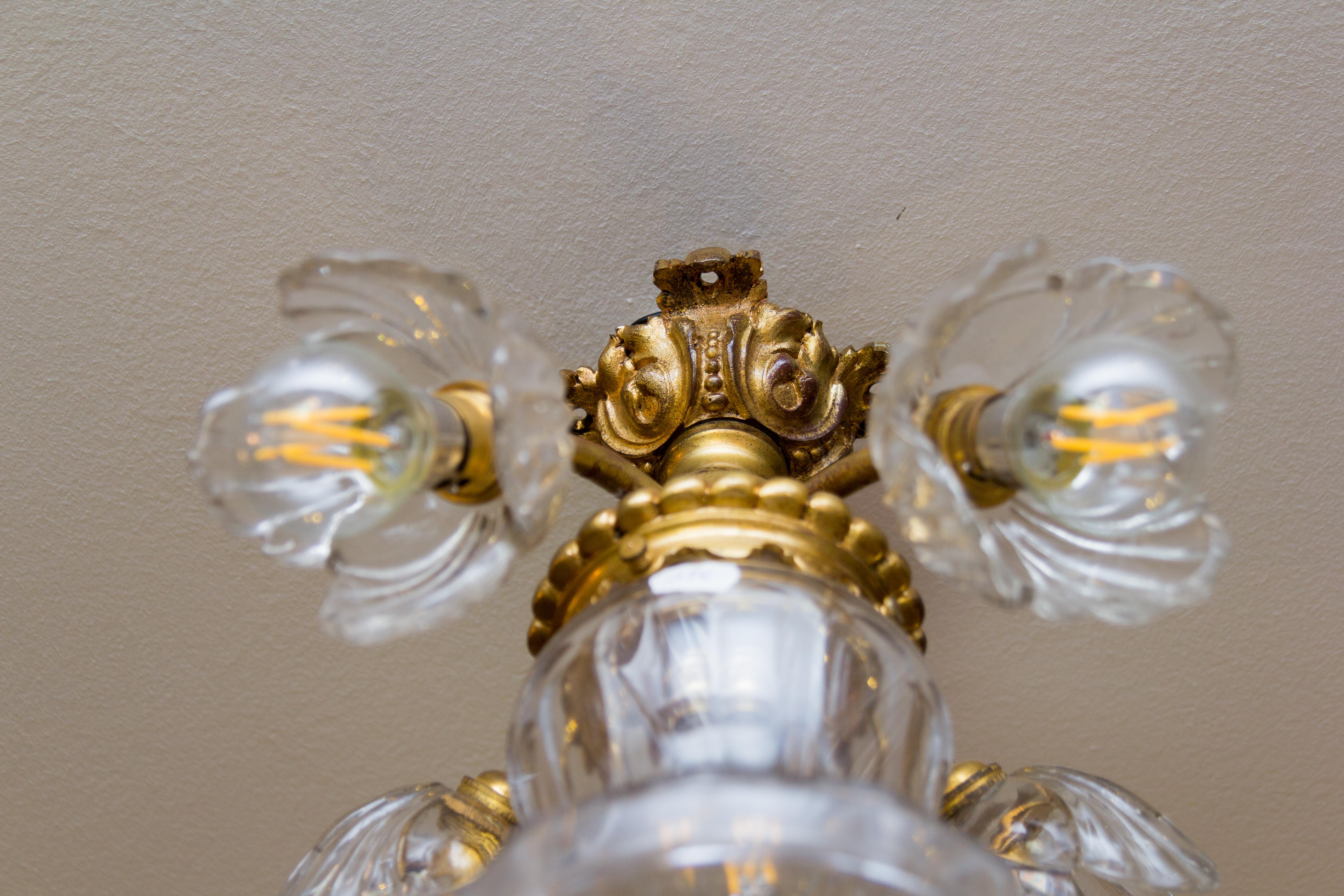 French Gilt Bronze and Glass Five-Light Fixture Hall Lamp 12