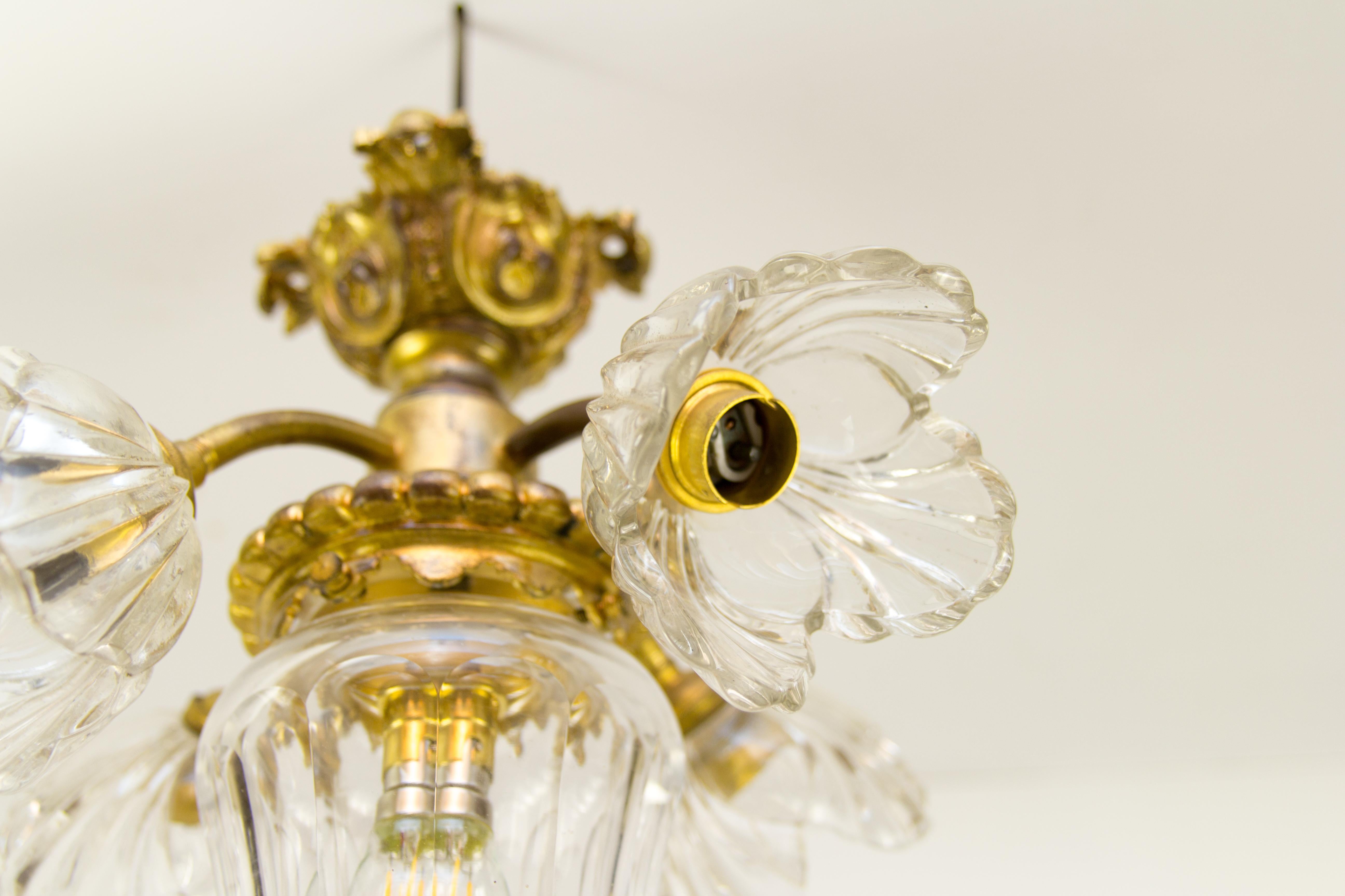 Early 20th Century French Gilt Bronze and Glass Five-Light Fixture Hall Lamp