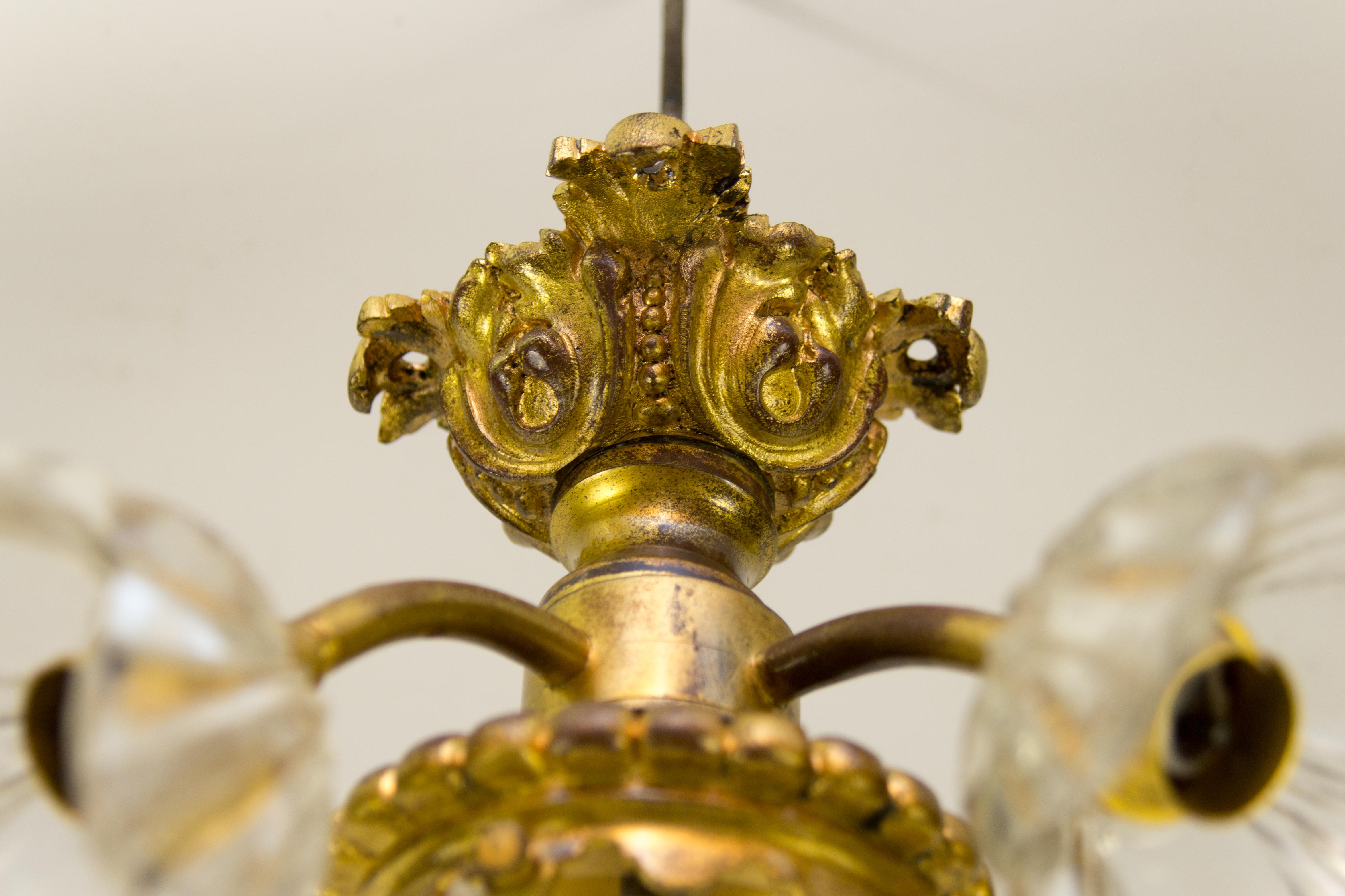 French Gilt Bronze and Glass Five-Light Fixture Hall Lamp (Frühes 20. Jahrhundert)