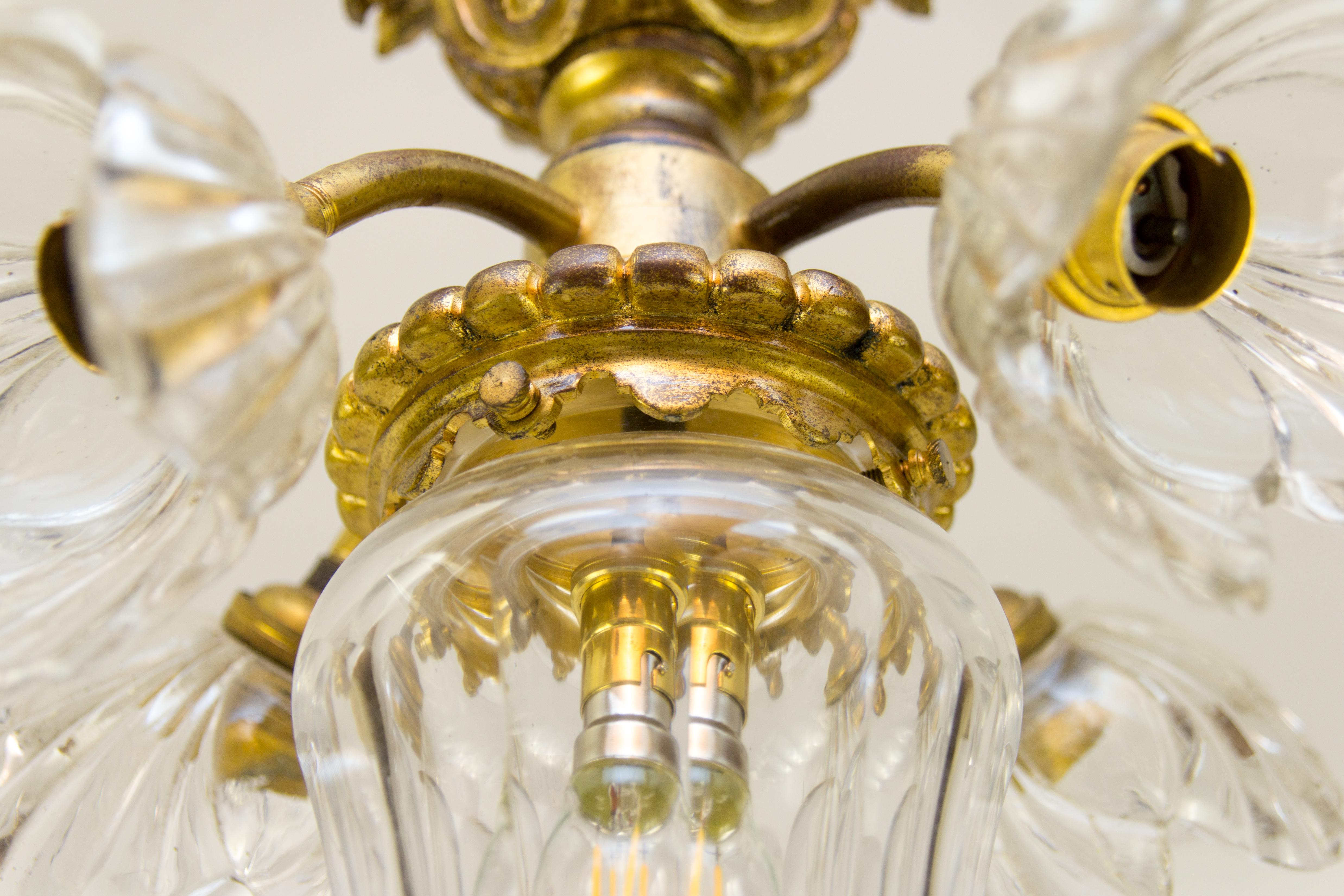 French Gilt Bronze and Glass Five-Light Fixture Hall Lamp 3