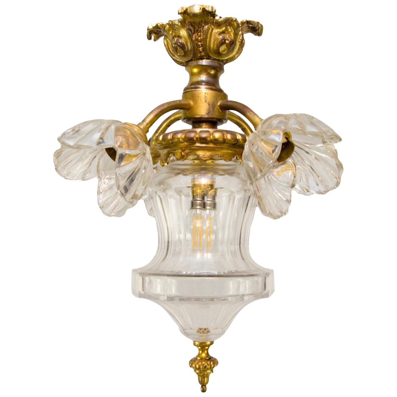 French Gilt Bronze and Glass Five-Light Fixture Hall Lamp