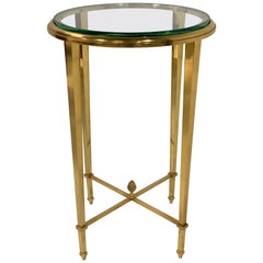 Table Guéridon française en bronze doré et verre