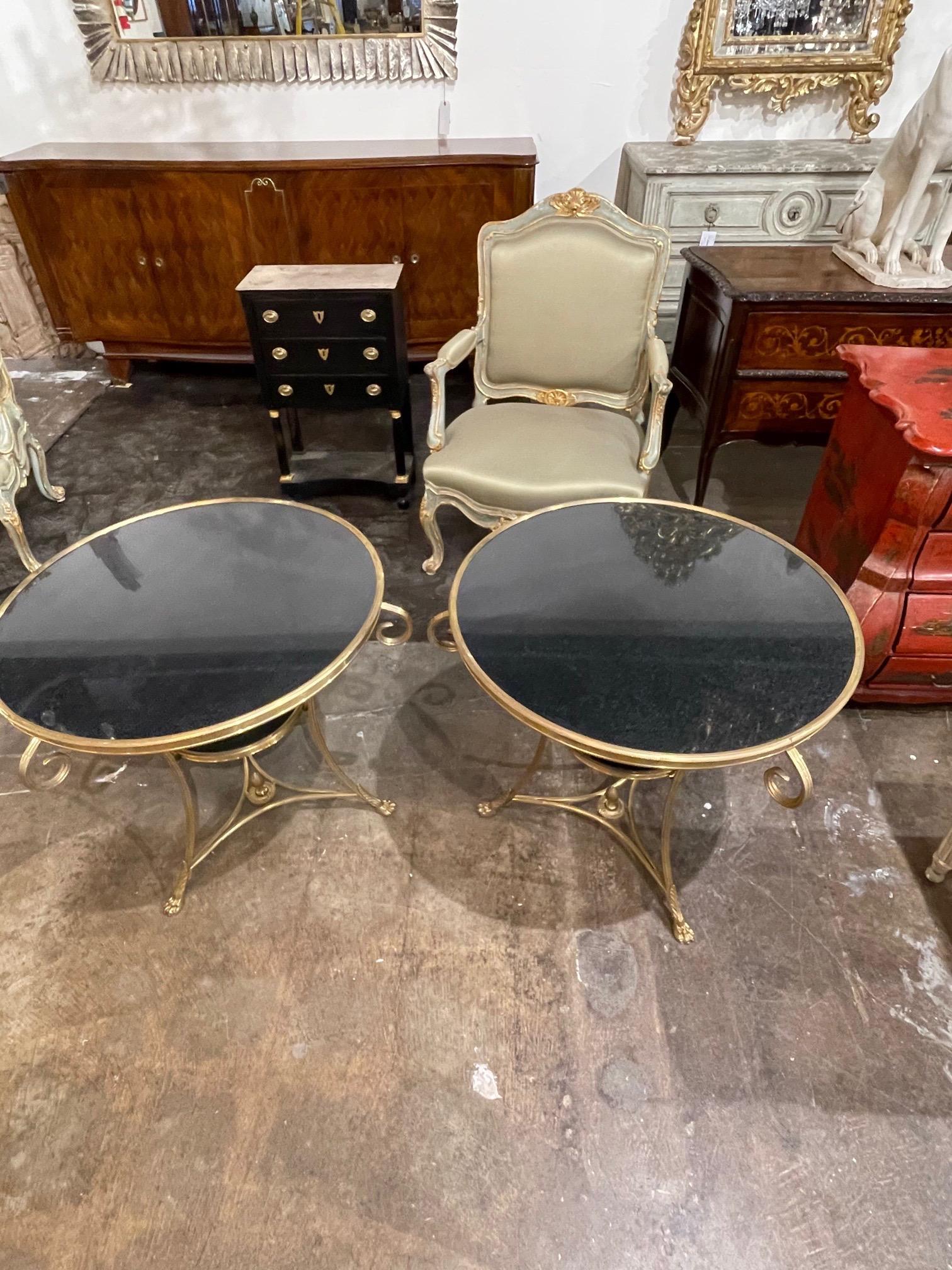Brass French Gilt Bronze and Granite Gueridon Tables