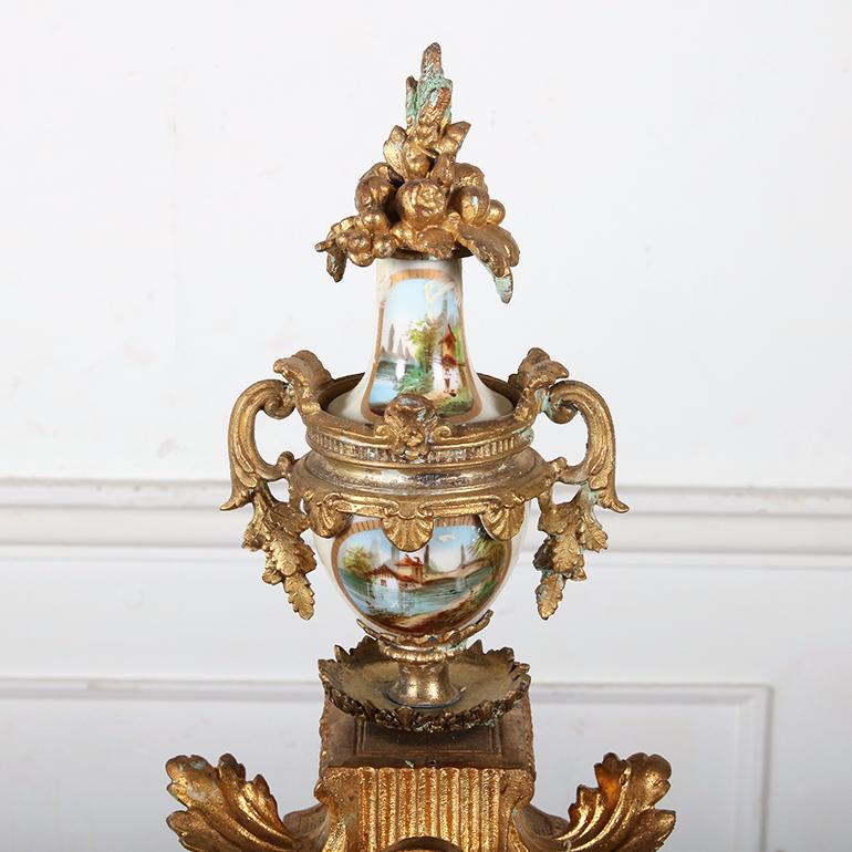 French Gilt Bronze and Hand-Painted Porcelain Mantle Clock 6