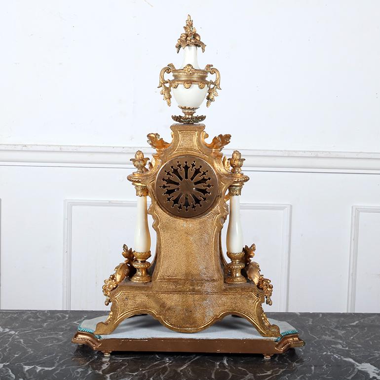 19th Century French Gilt Bronze and Hand-Painted Porcelain Mantle Clock